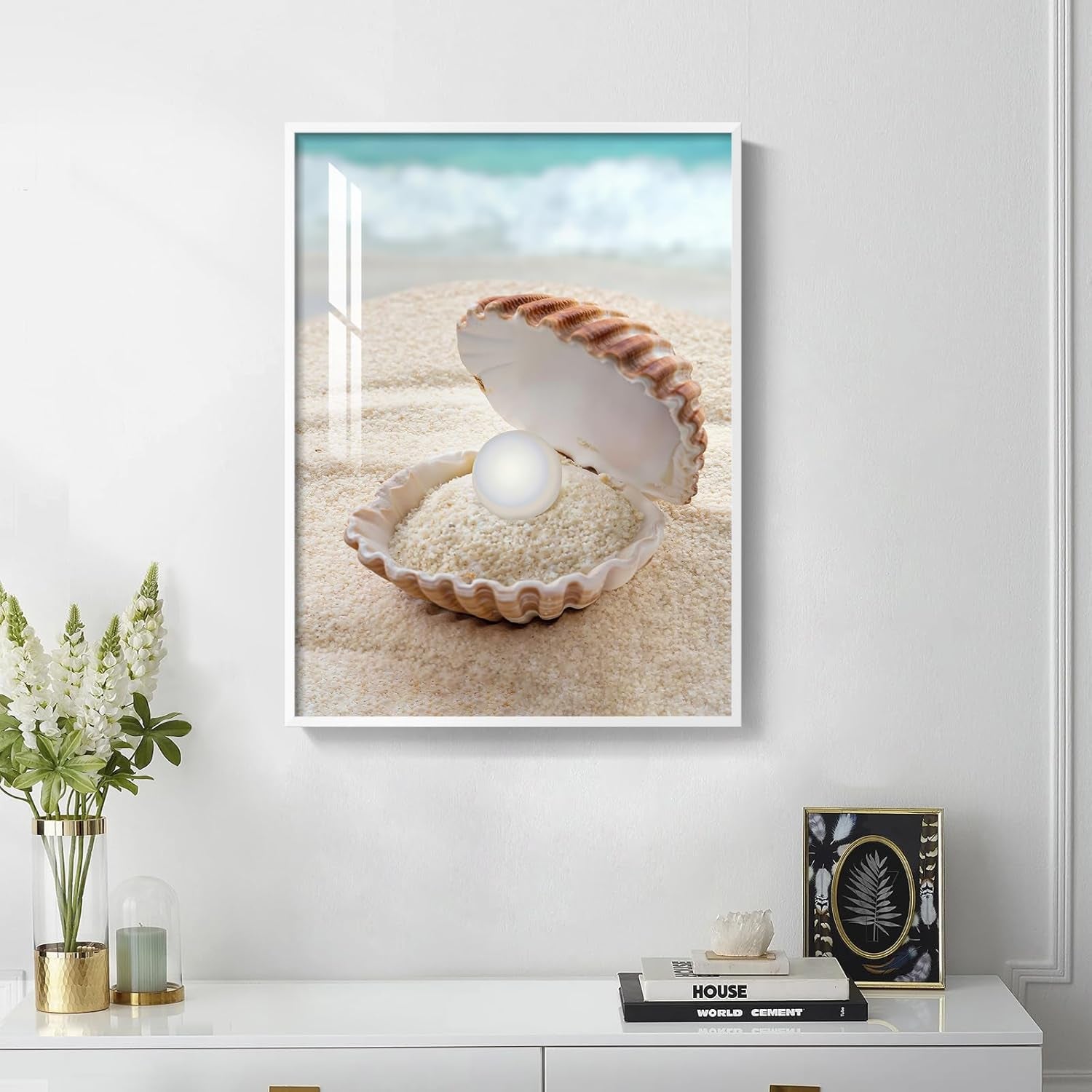 Framed Bathroom Wall Art, Modern Beach Coastal Coral Painting Print Artwork, 12X16 Inch
