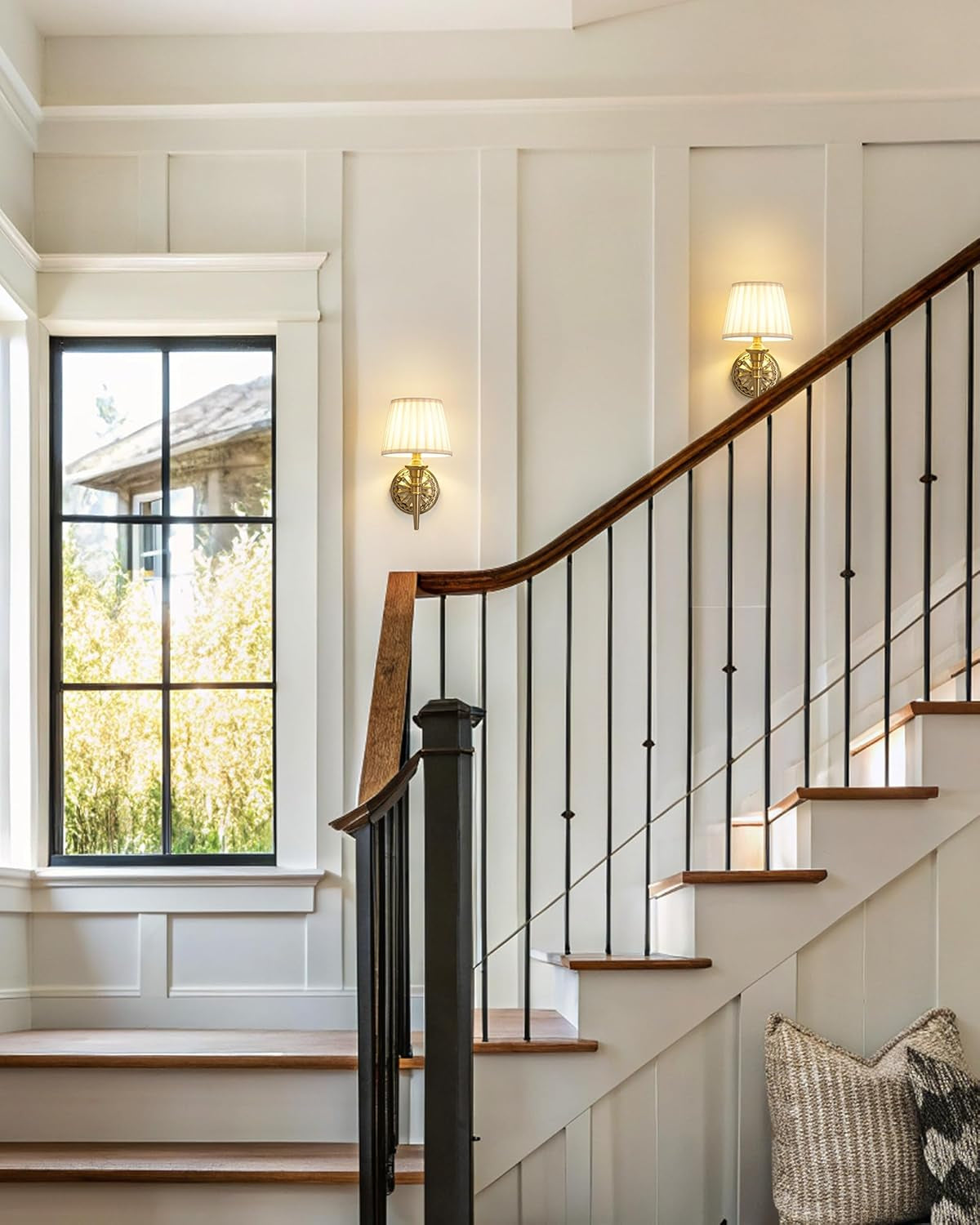 Cordless Wall Sconces Set of 2, Small Wireless Rechargeable Battery Fabric LED Wall Lamps, (Gold)