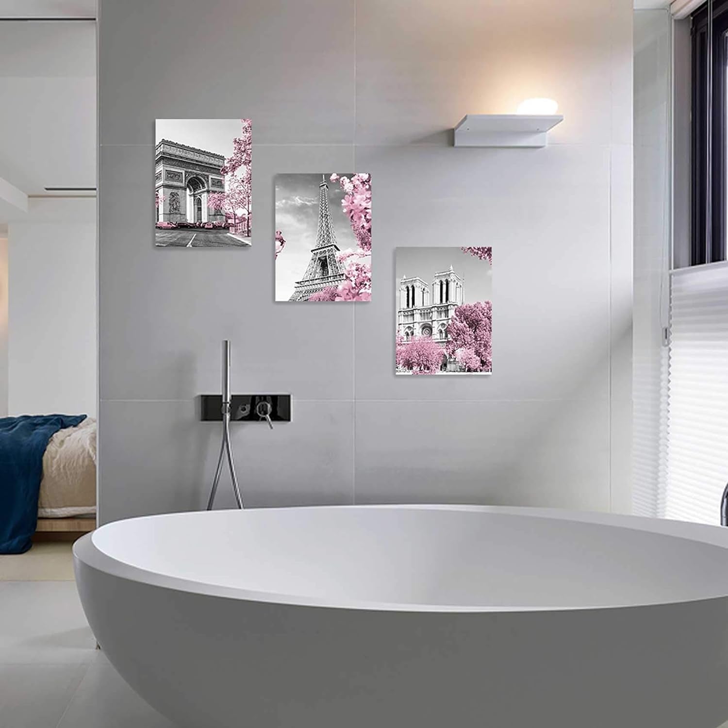 Paris Eiffel Tower Wall Decor Pink, Black, and White Pictures, Framed, Size 12X16 Each Panel