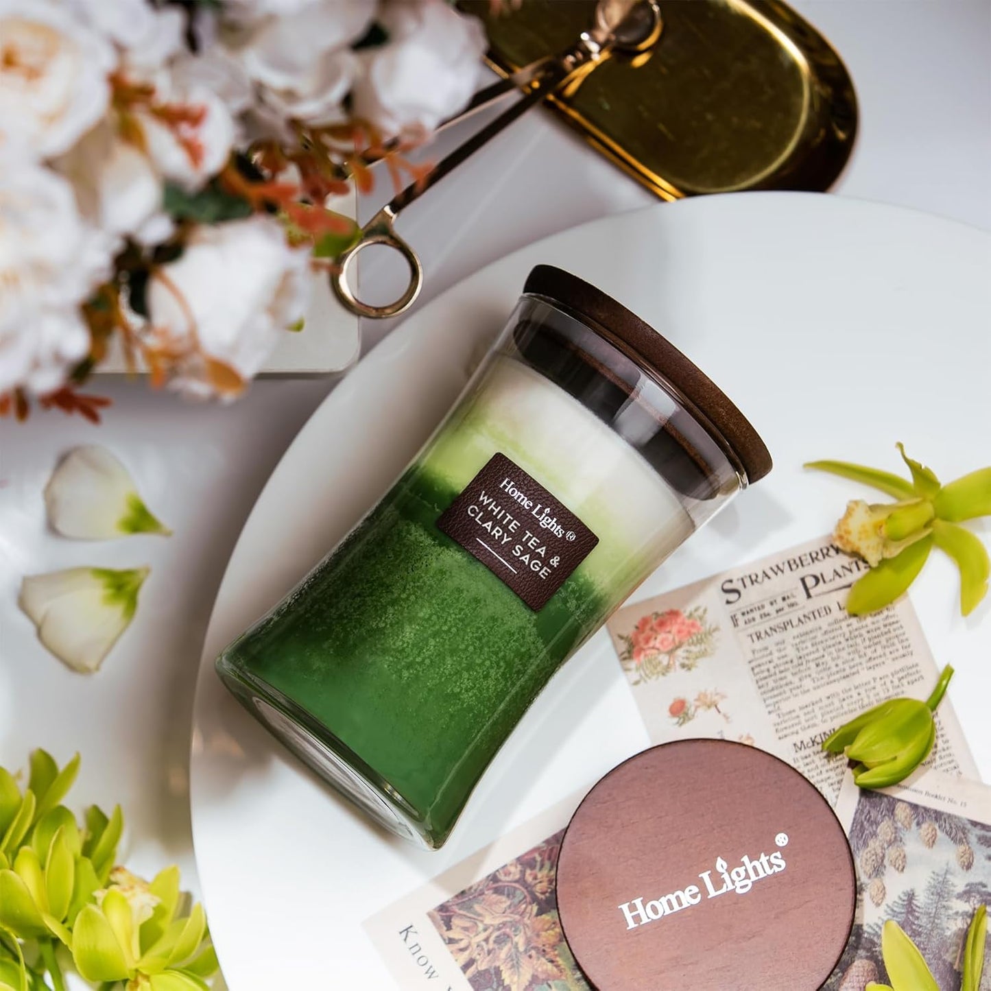 Homelights 3-Layer Candles for Home Scented, 21.52 OZ, Large Jar, White Tea & Clary Sage