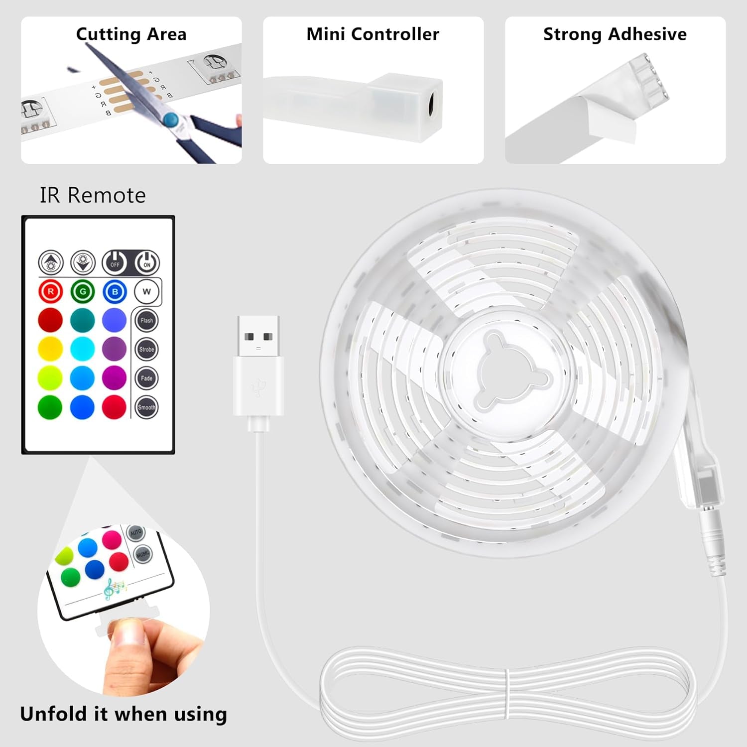Led Strip Lights 8.2Ft for 40-60In TV, USB LED TV Backlight Kit with Remote - 16 Color 5050 Leds Bias Lighting for HDTV