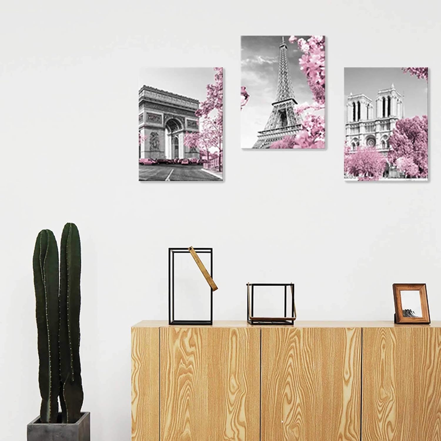 Paris Eiffel Tower Wall Decor Pink, Black, and White Pictures, Framed, Size 12X16 Each Panel