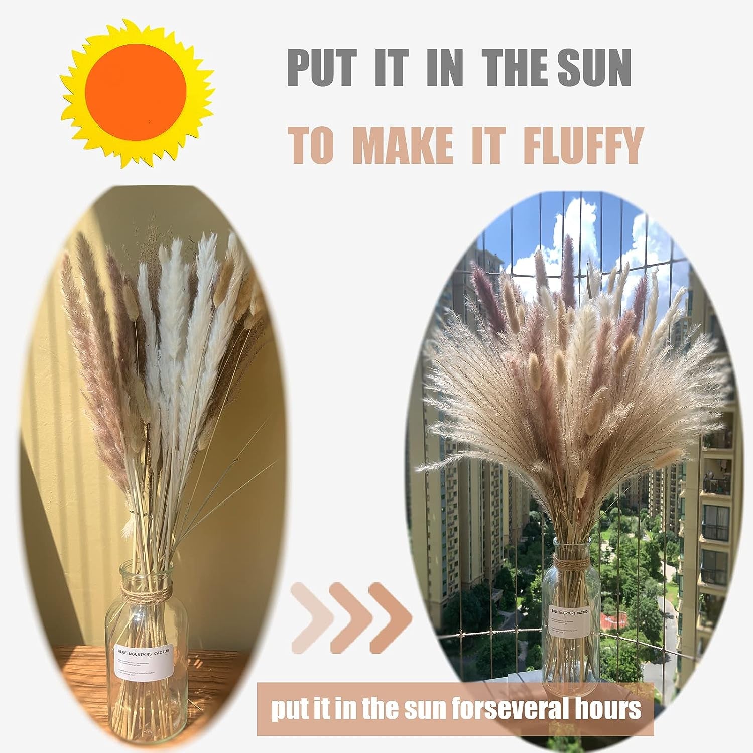 Pampas Grass Decor 110 Pcs 17.5Inch Natural Dried Pampas Grass-15Pcs White Pampas & 15Pcs Brown Pampas & 50Pcs Reed Grass& 30Pcs Bunny Tail Grass,Fluffy Dried Flowers for Home Decor Wedding Boho Decor