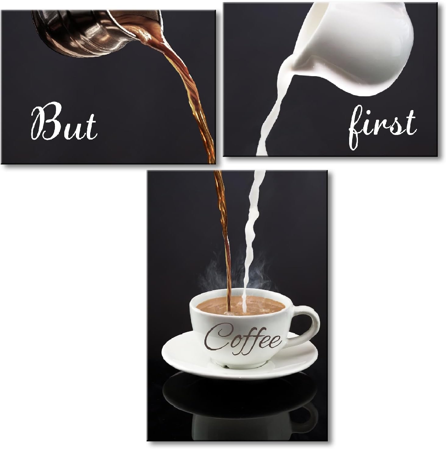 Coffee Bar Wall Decor for Kitchen - but First Coffee Sign(Latte-Set, Set of 3)
