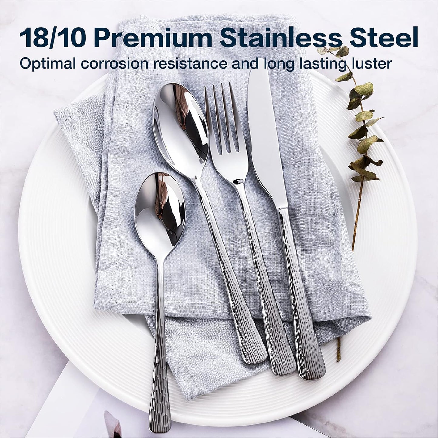 Hammered Silverware Set, 20-Piece Flatware Set for 4