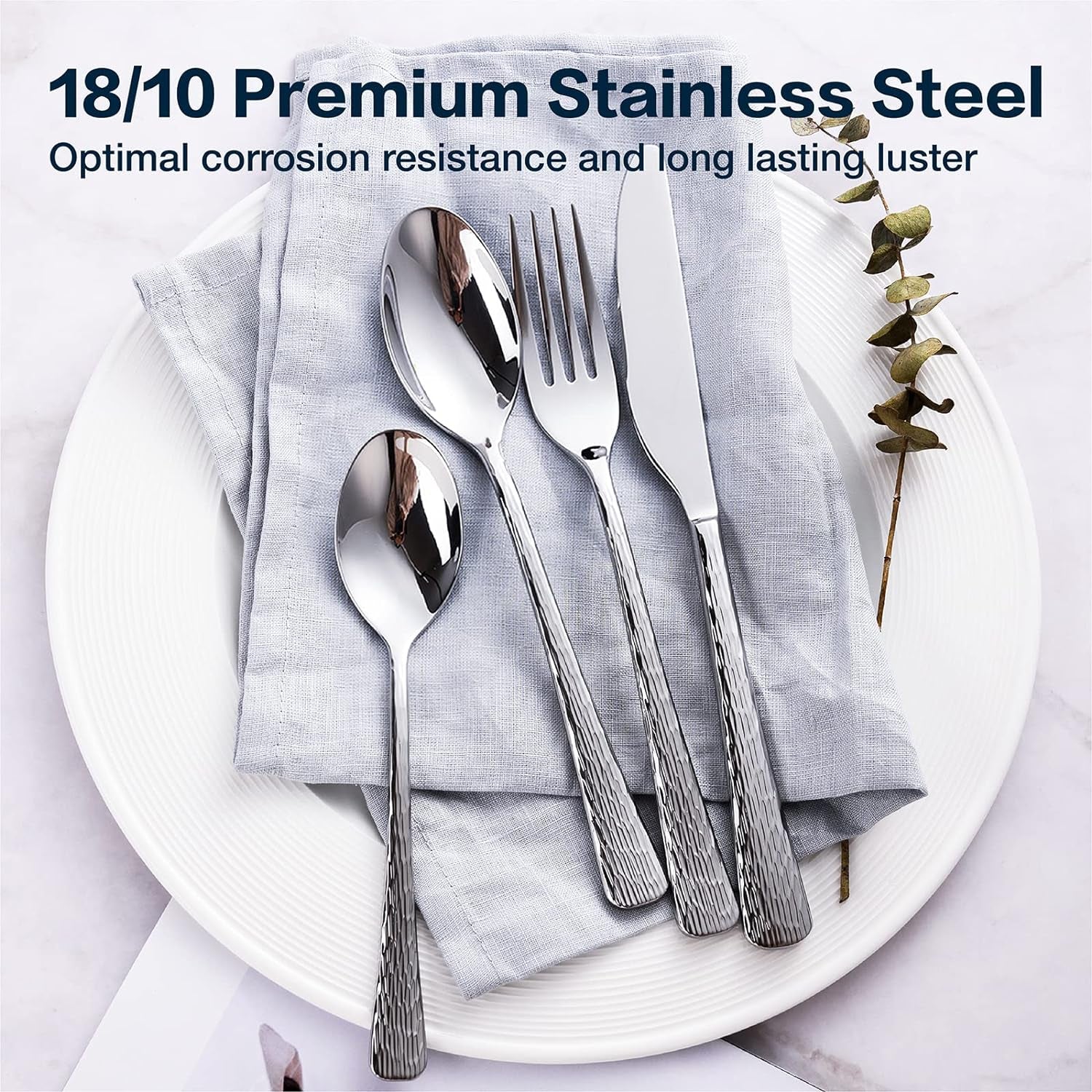 Hammered Silverware Set, 20-Piece Flatware Set for 4