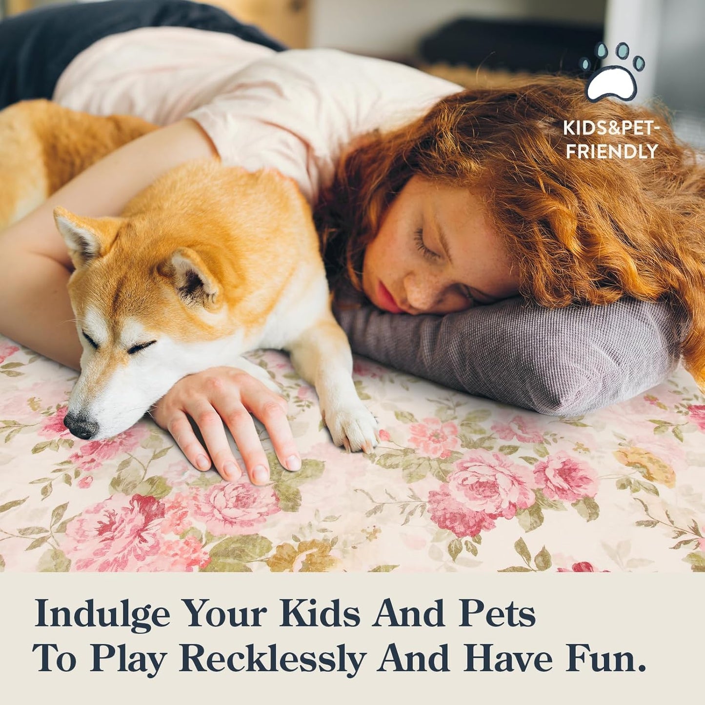 Floral Washable Rugs 5X7, Rugs for Living Room Boho Area Rug, Vintage (5'X7, Beige)