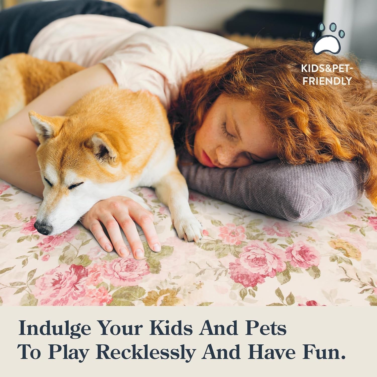 Floral Washable Rugs 5X7, Rugs for Living Room Boho Area Rug, Vintage (5'X7, Beige)