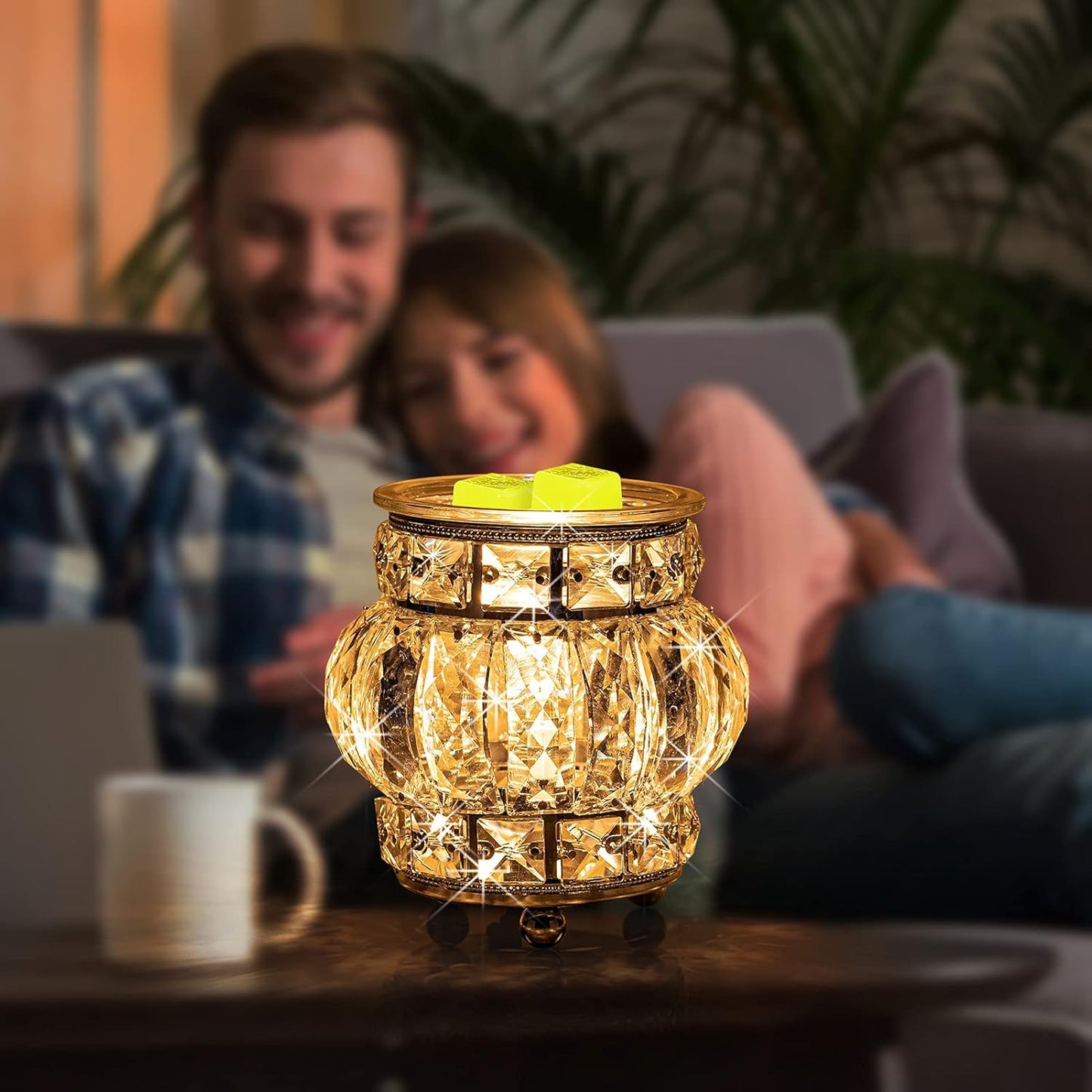 Electric Wax Melt Warmer Wrought Iron Crystal Oil Burner for Home (Silver)