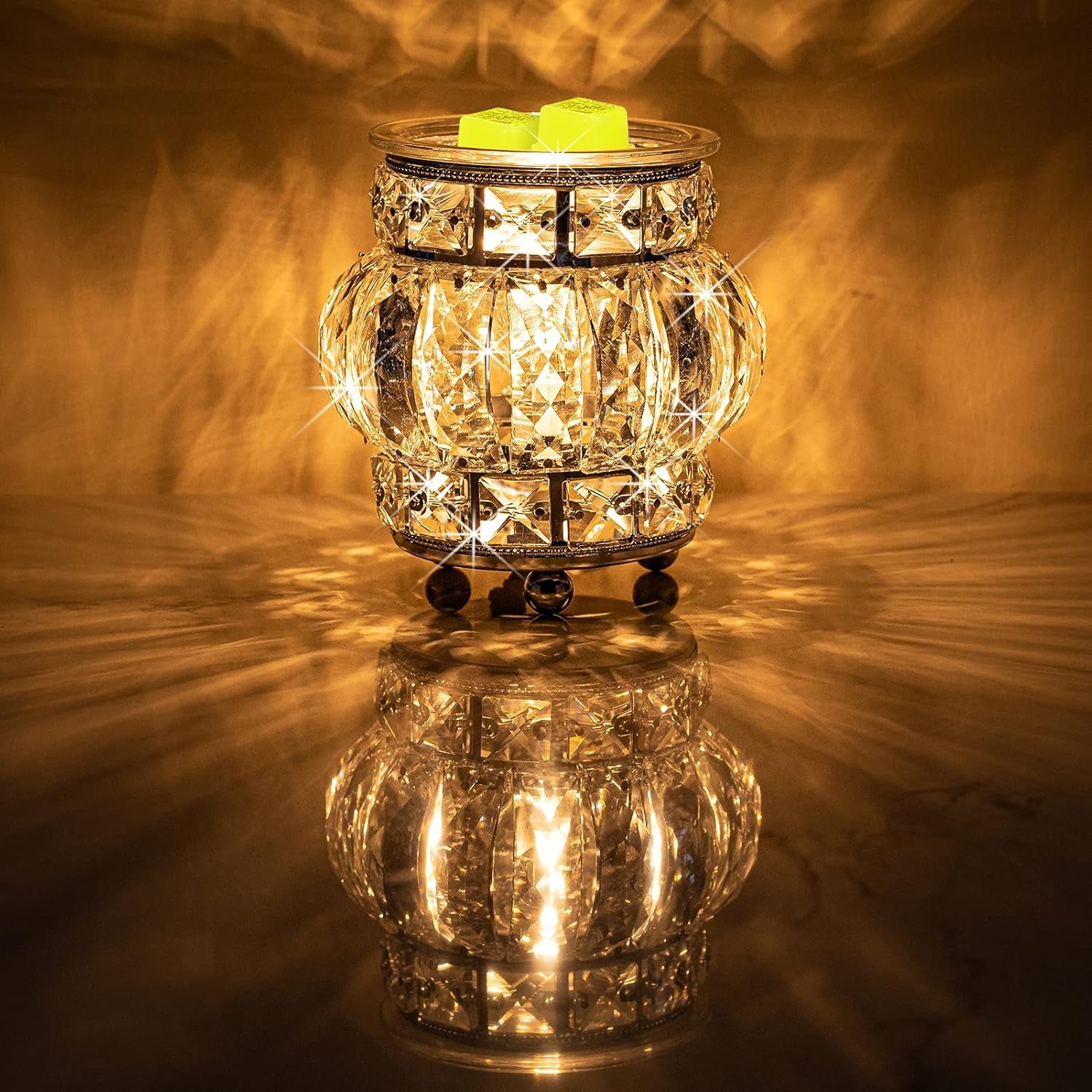 Electric Wax Melt Warmer Wrought Iron Crystal Oil Burner for Home (Silver)