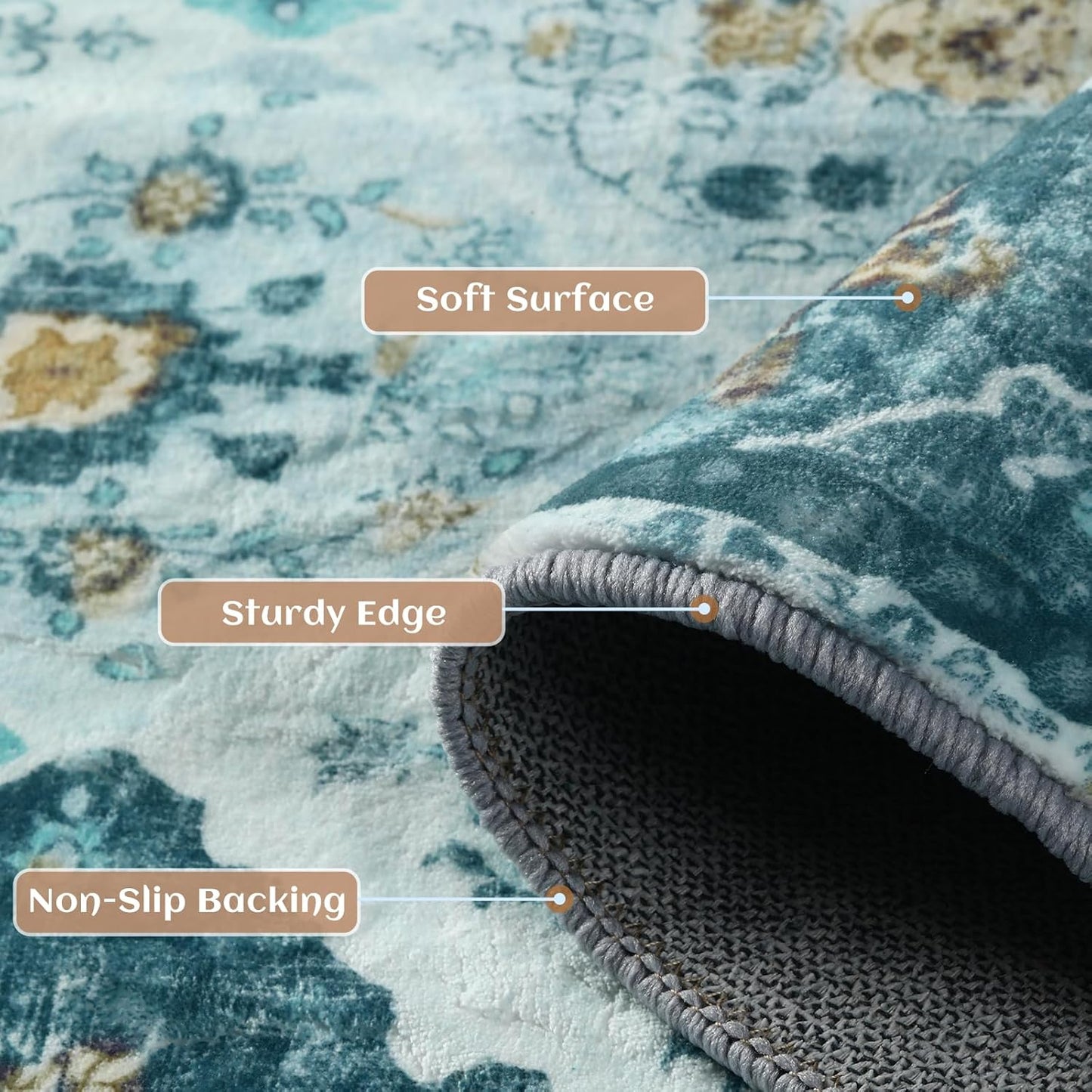 Area Rug, 5X7 Washable Boho Throw Rugs, Moroccan Trellis Bohemian Turquoise Ultra Soft- Teal/Multi