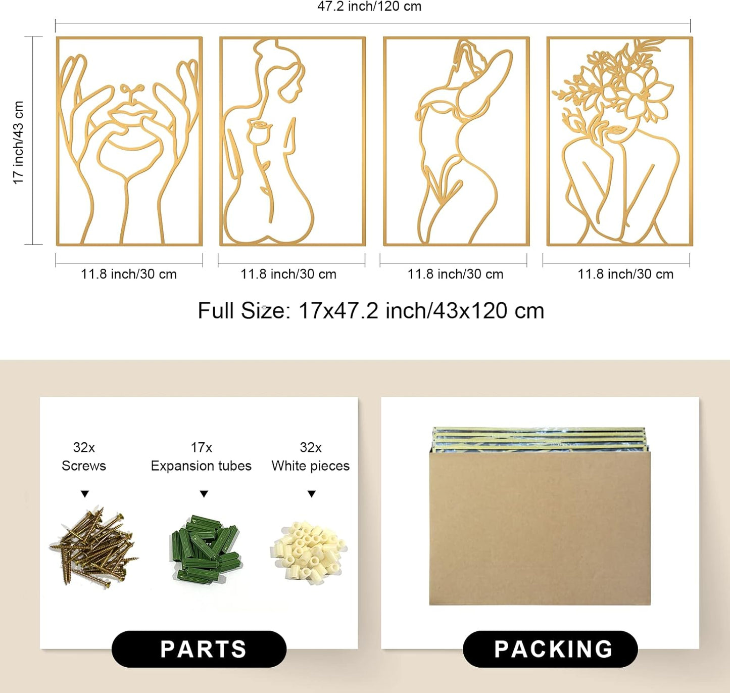 4 Pack Gold Wall Art Décor, (Gold Classic Style, M Size 17 X 11.8'')