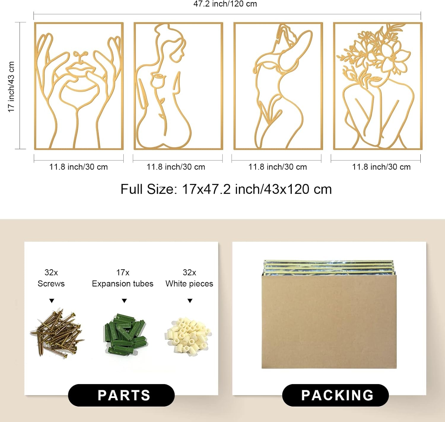 4 Pack Gold Wall Art Décor, (Gold Classic Style, M Size 17 X 11.8'')