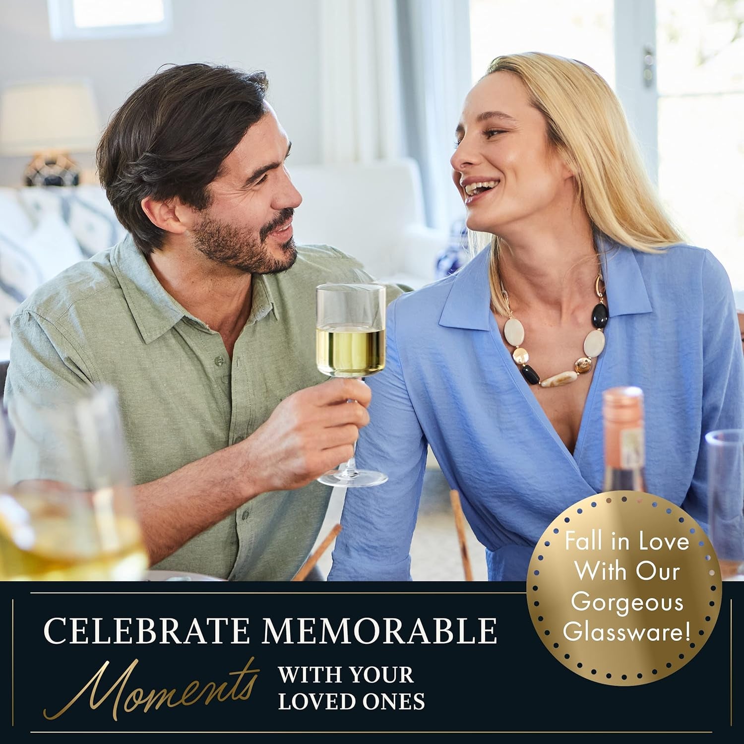 Crystal Square Wine Glasses, Set of 4, 4 - 14oz