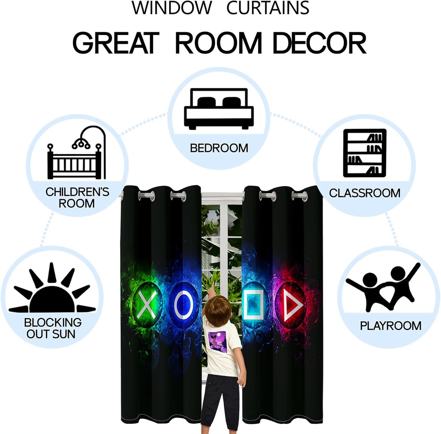 Blackout Window Gamer Curtain for Gamers, 82 in X 63 In