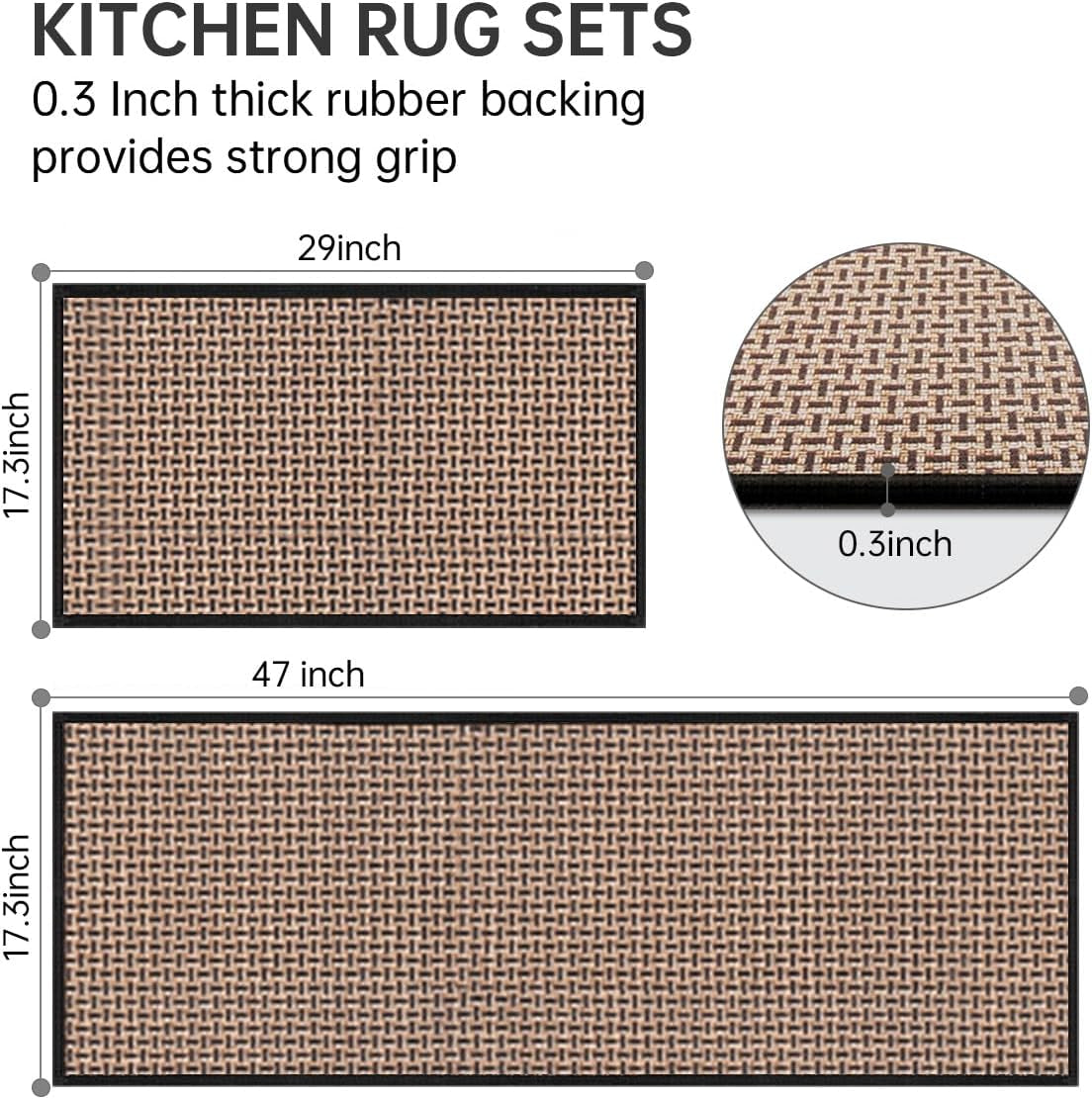 Kitchen Rugs and Mats Set of 2 PCS, Absorbent Runner Rugs for Kitchen, 17.3"X 47"+17.3"X 29" (Black)