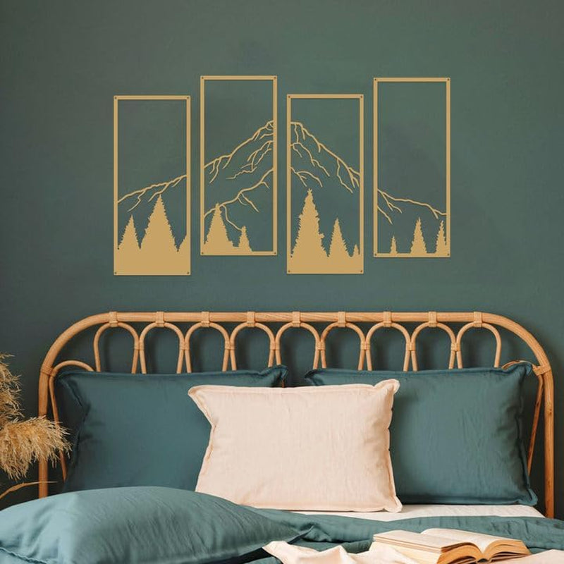 4 Pcs Metal Mountain and Forest Wall Decorations (Gold, Large)