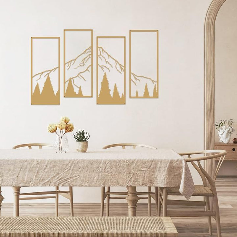 4 Pcs Metal Mountain and Forest Wall Decorations (Gold, Large)