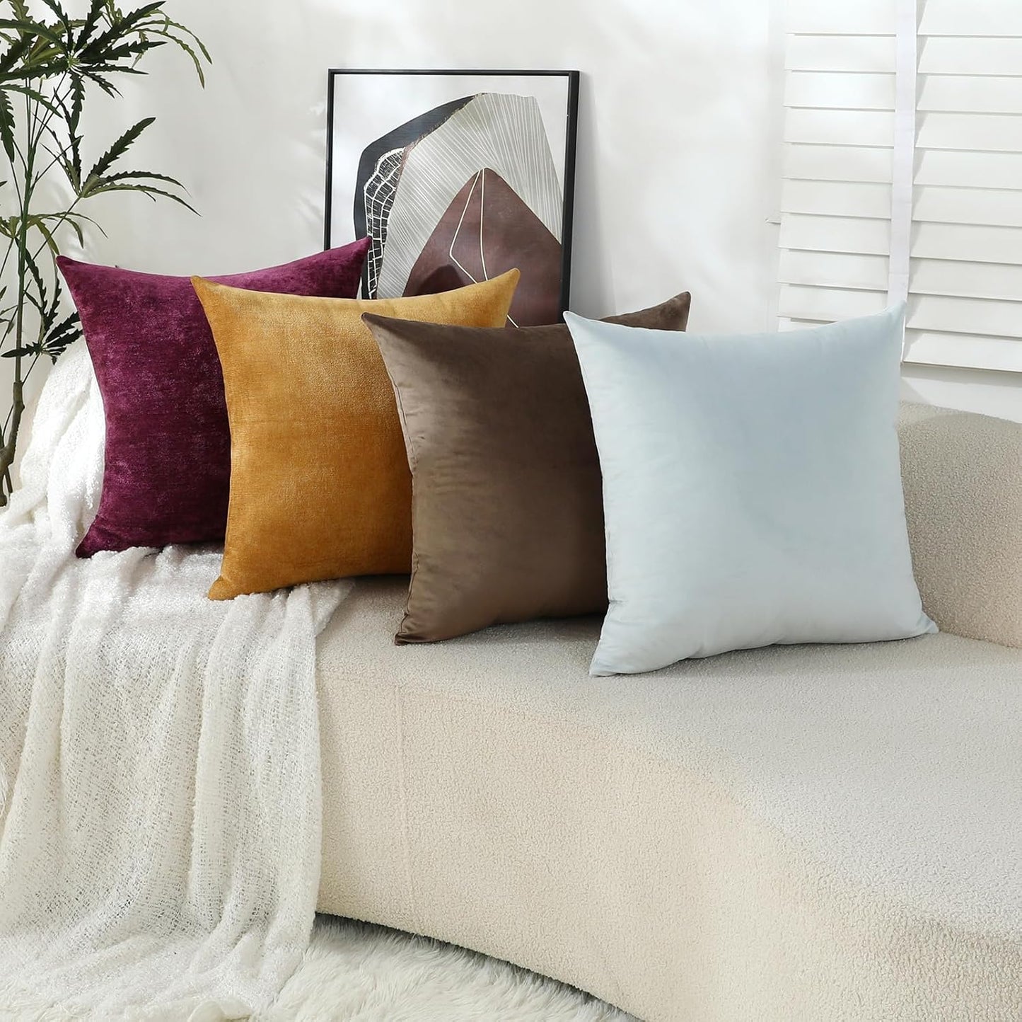 Plum Purple Decorative Throw Pillow Covers Soft Chenille Comfy Square Couch Cushion Cases for Living Room Sofa Decor (Set of 2, 20 X 20 Inches)