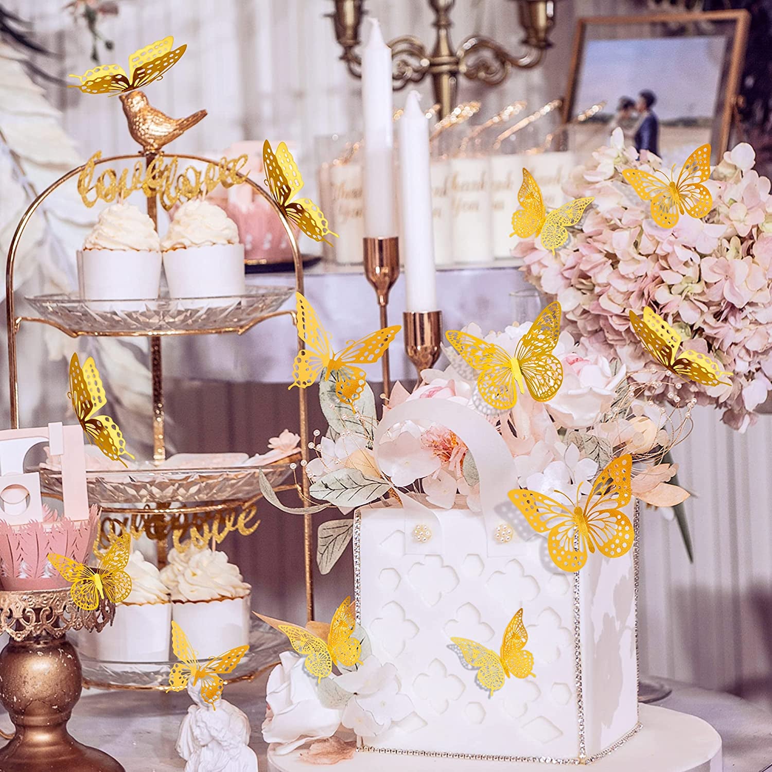 3D Butterfly Wall Decor - 48 Pcs, 4 Styles, 3 Sizes, Gold Butterfly Decorations, Removable Stickers