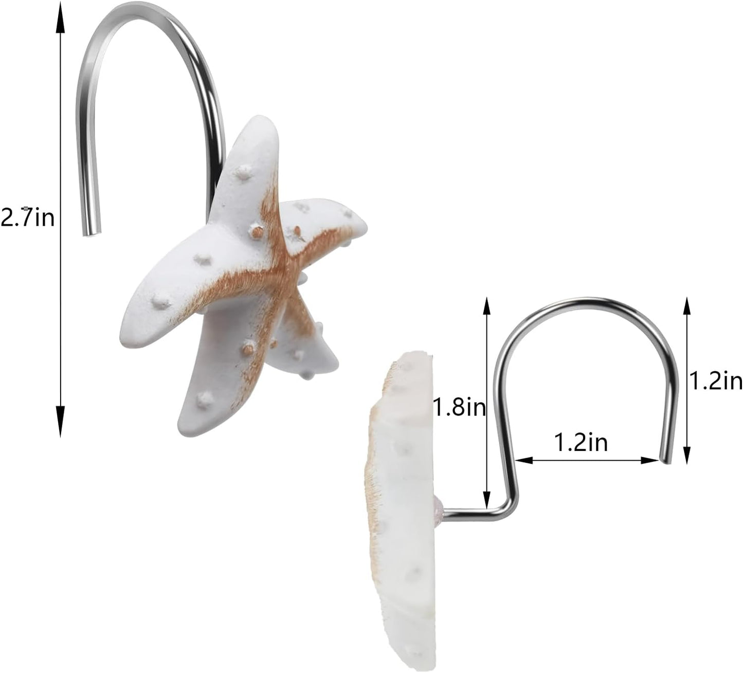 12-Pack Coastal Shower Curtain Hooks – Decorative Seashell, Starfish & Conch Design, Rust-Proof Stainless Steel