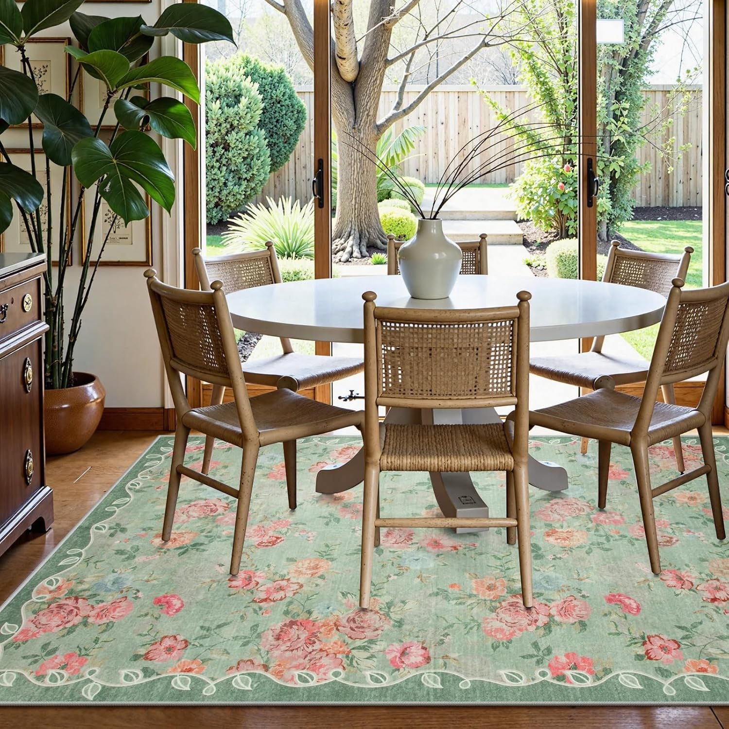 Floral Living Room Rugs 6X9 Area Rugs, Vintage Green Rugs for Bedroom (6'X9, Green)