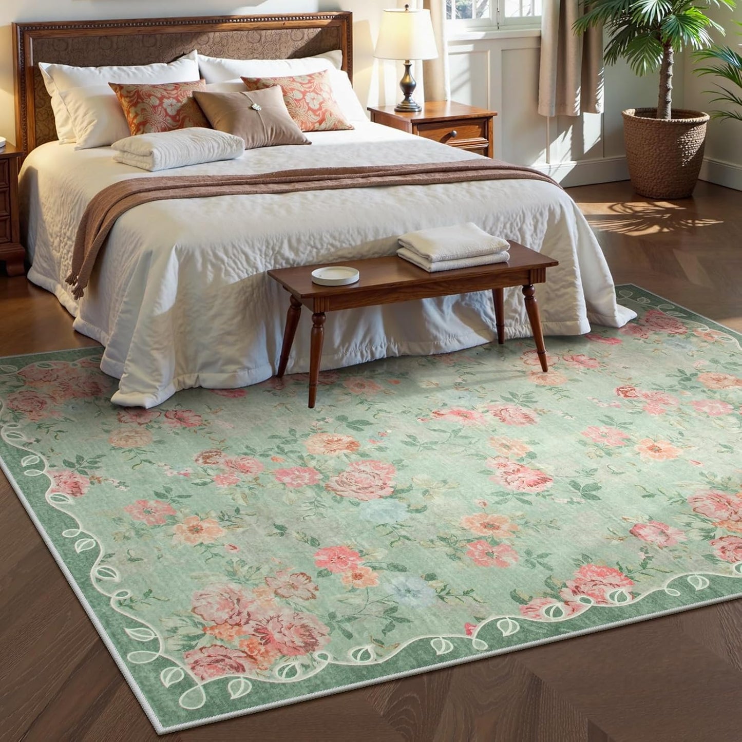 Floral Living Room Rugs 6X9 Area Rugs, Vintage Green Rugs for Bedroom (6'X9, Green)