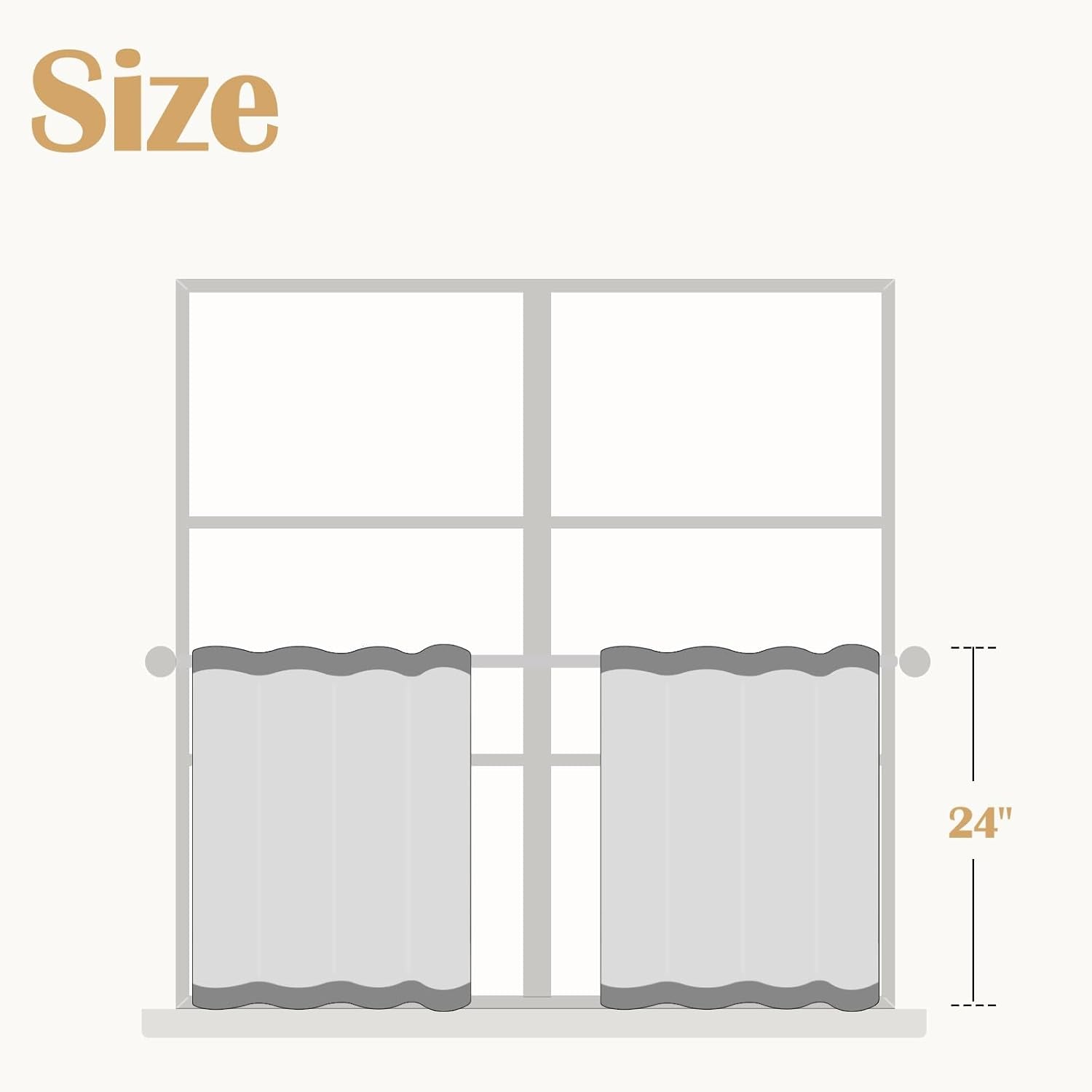 Linen Striped Kitchen Curtains 24 Inch Farmhouse Small Cafe Curtains Balanced Stripe Half Window, 2 Panels Black on Beige