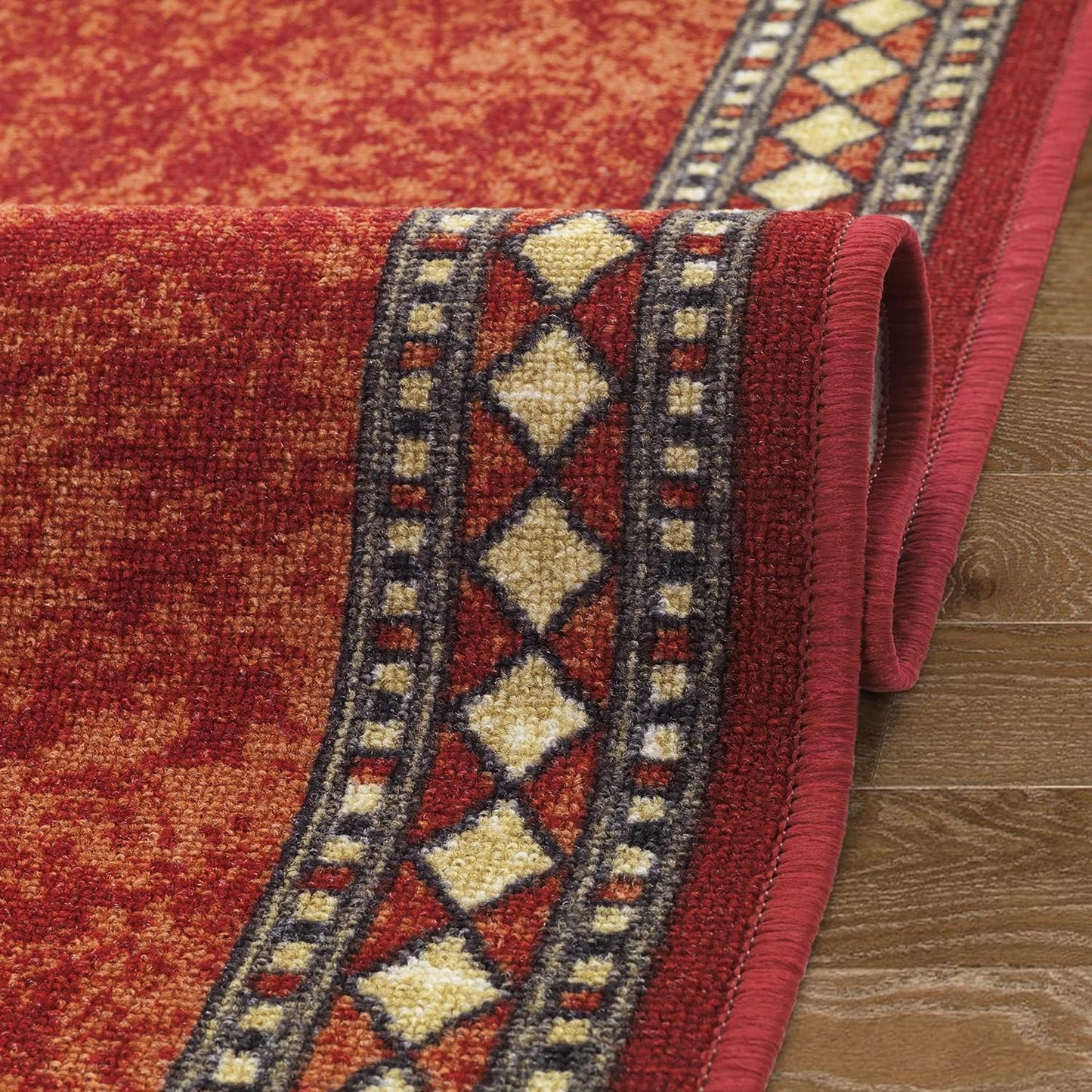 Alfombras Modern Bordered 2X10 Non-Skid (Non-Slip) Low Profile Pile Rubber Backing Indoor Area Runner Rugs (Maroon Beige, 2' X 10')