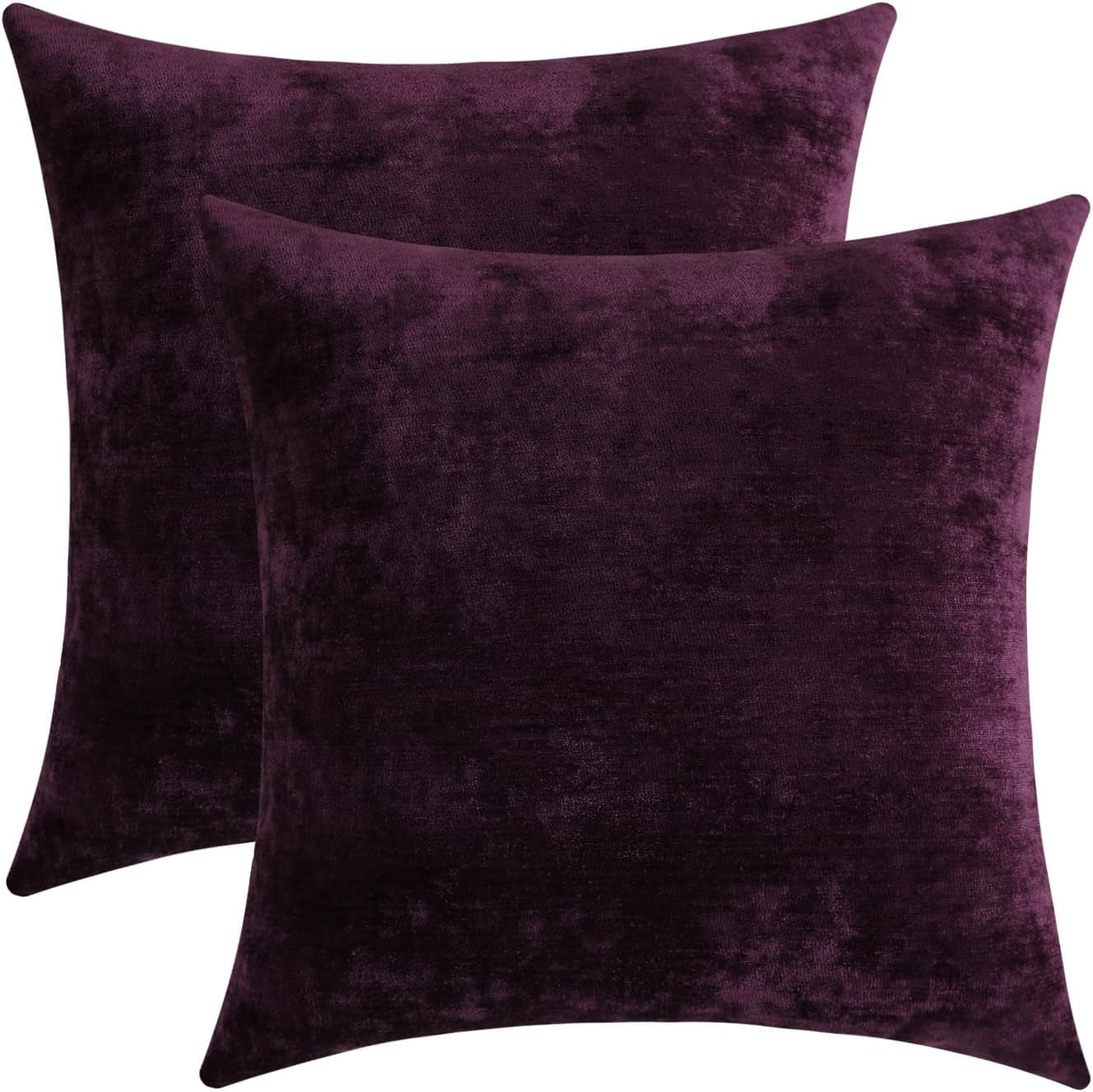 Plum Purple Decorative Throw Pillow Covers Soft Chenille Comfy Square Couch Cushion Cases for Living Room Sofa Decor (Set of 2, 20 X 20 Inches)