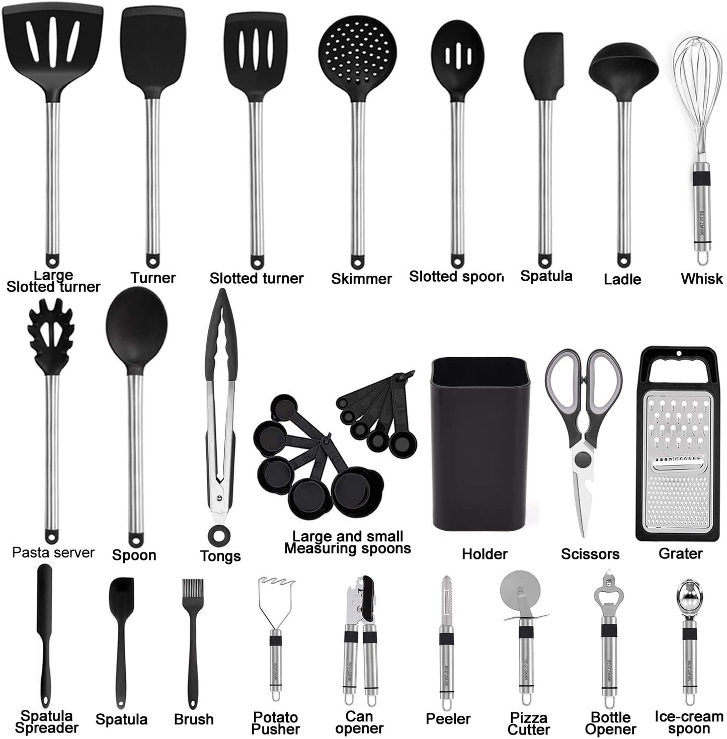 Kitchen Utensil Set-Silicone Cooking Utensils-33 Kitchen Gadgets & Spoons for Nonstick Cookware