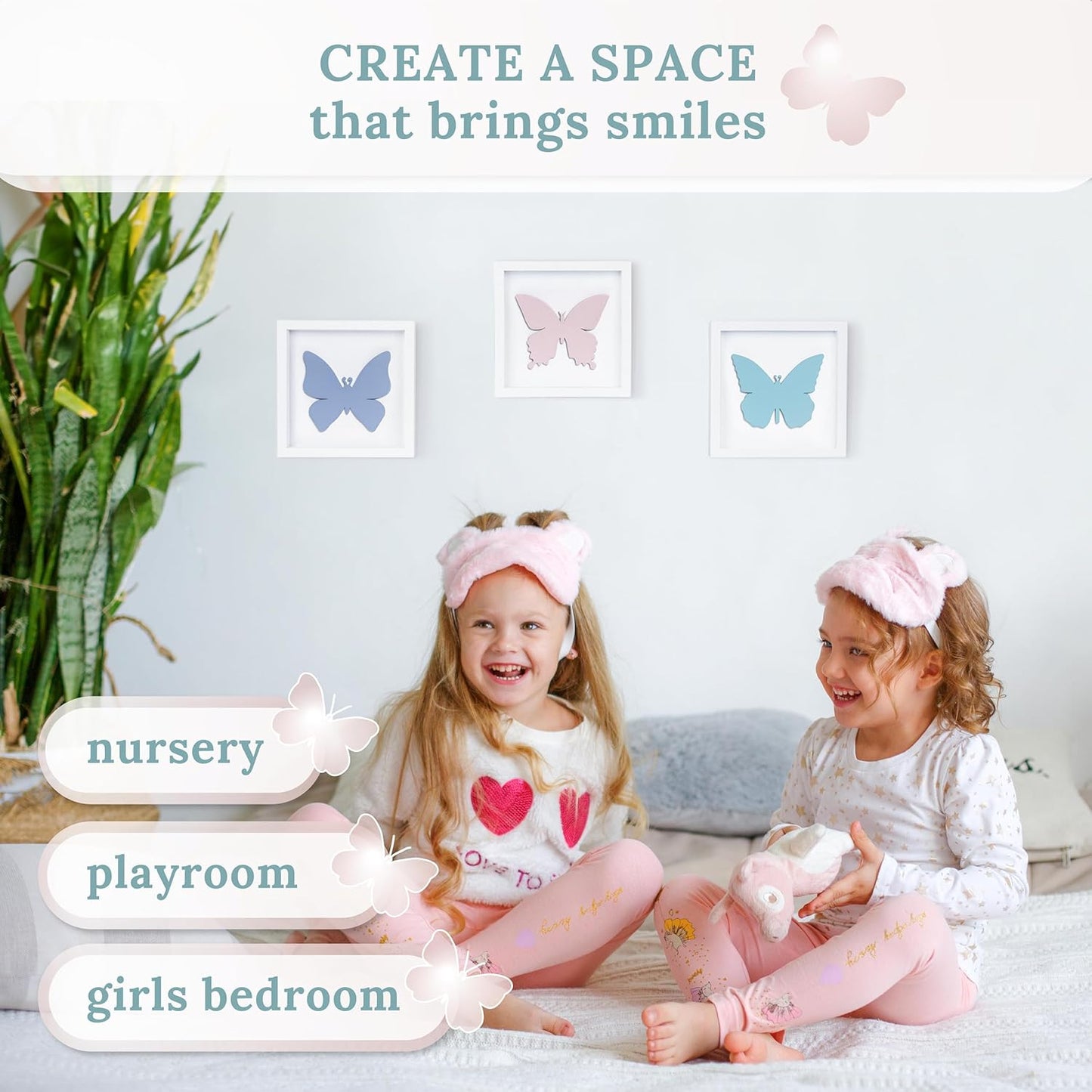 Tideandtales 3D Butterfly Room Decor for Girls, Set of 3 (7”X7”) Framed Wooden Wall Art for Nursery, Nature-Inspired Bedroom Decorations, Butterfly Decor for Baby Girl, Perfect Baby Gift