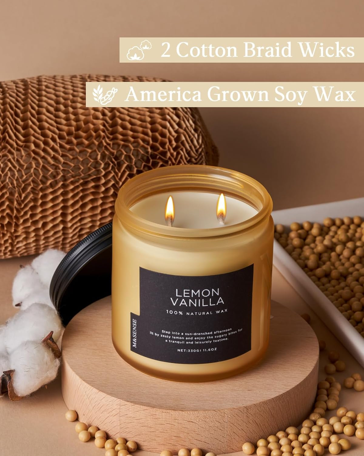 Lemon Vanilla Scented Candles, 11.6Oz