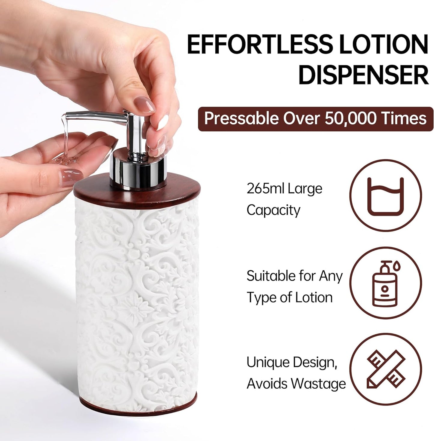 Bathroom Accessories Set, Elegant Handmade Floral Pattern, 5 Pcs, White