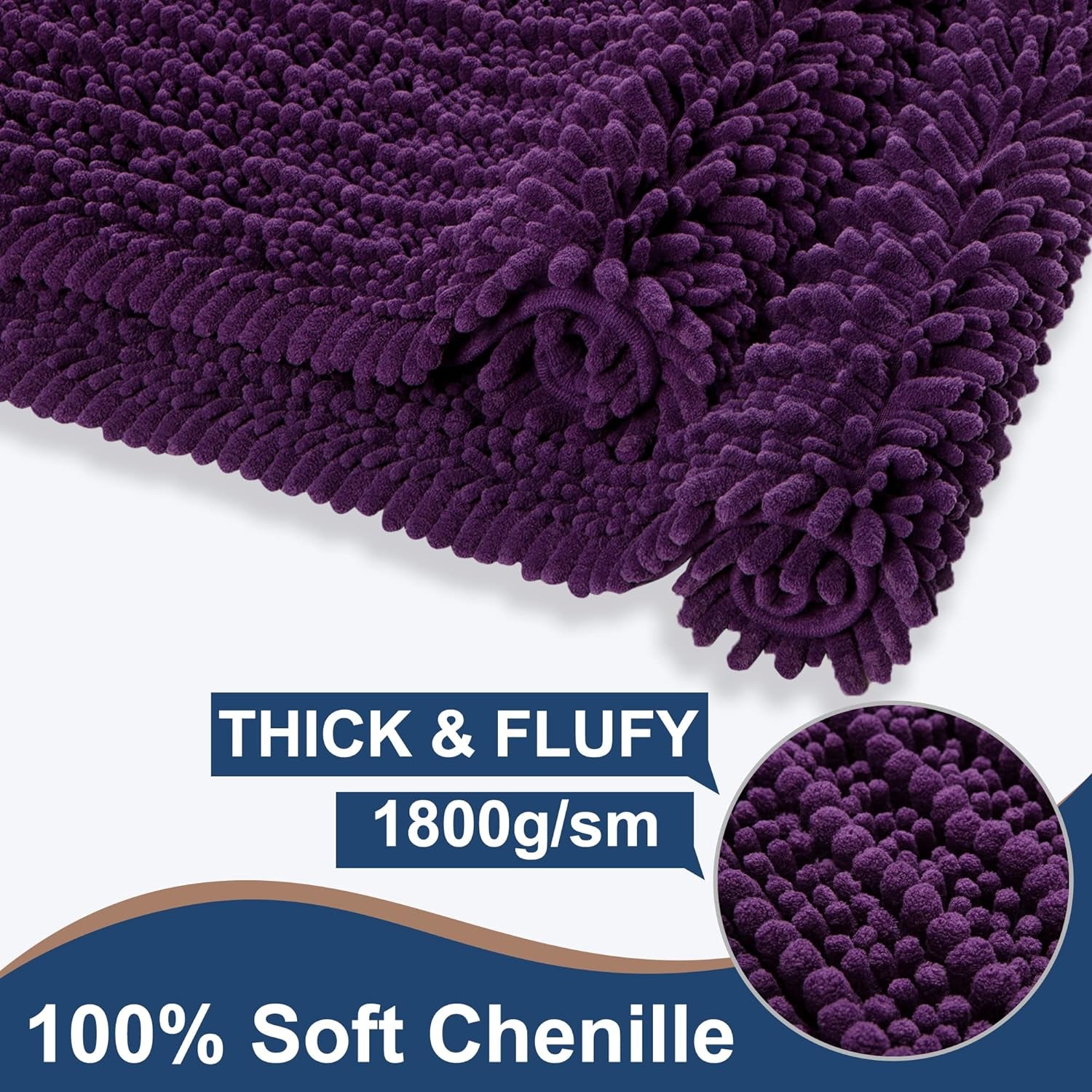Luxury Chenille Plum Bathroom Rugs Sets 2 Piece, (32"X20"+17"X24")