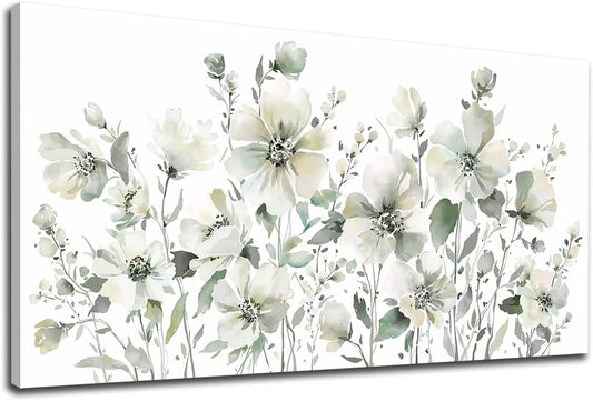 Elegant White Flowers Wall Art Pictures, 20" X 40"