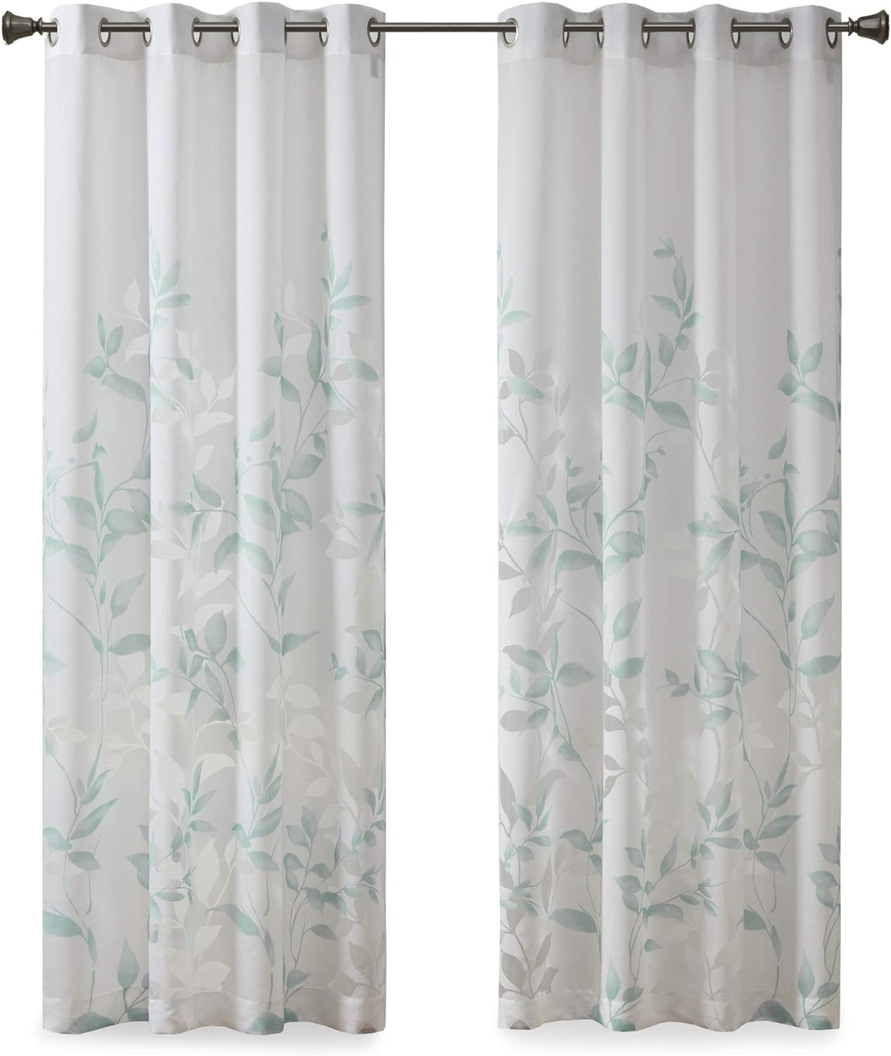 Cecily Semi Sheer SINGLE Panel Curtain, "50X84", Leaves Aqua