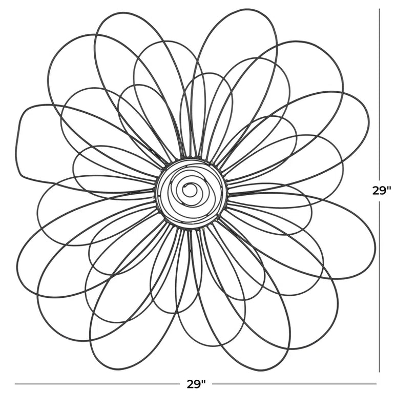 Black Metal Floral 3D Wire Home Wall Decor, 29" X 1" X 29"