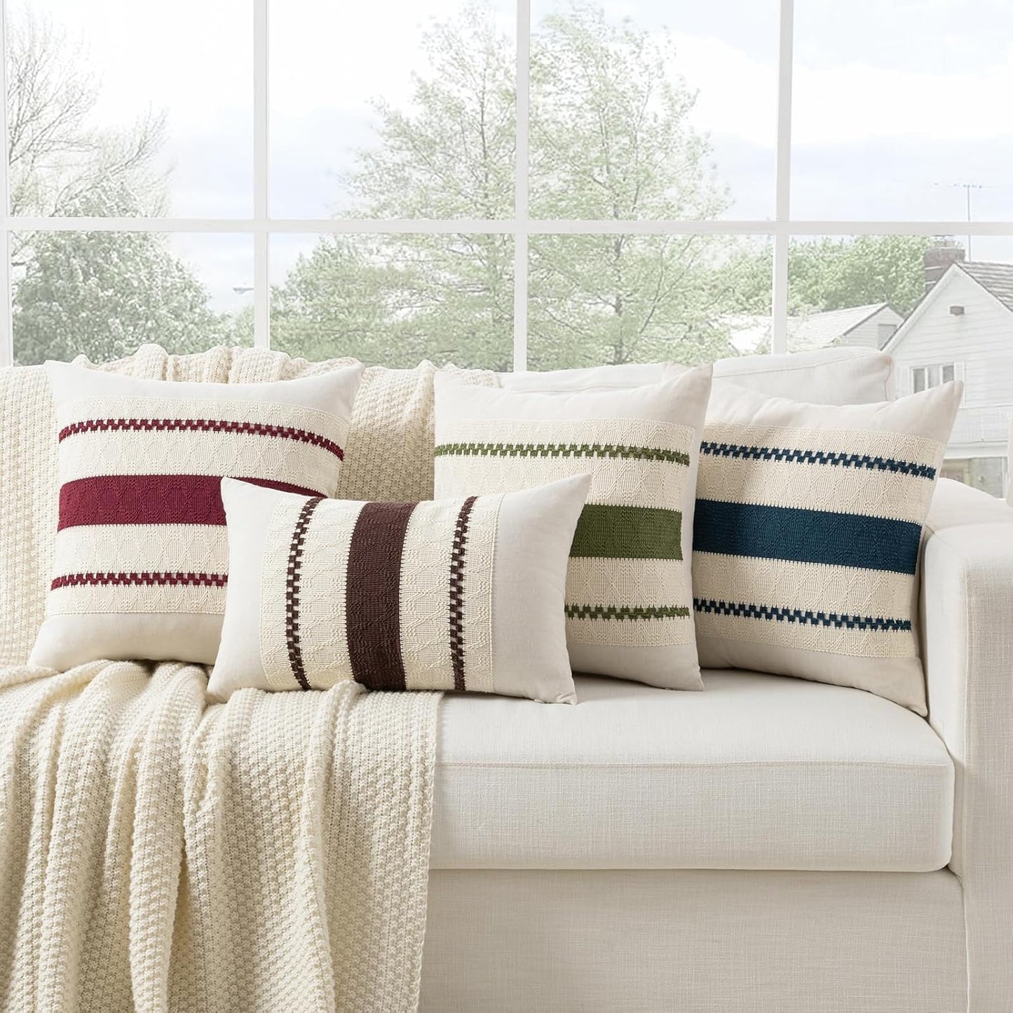 Set of 1 Boho Teal Lumbar Decorative Throw Pillow Cover 12X20 Inch