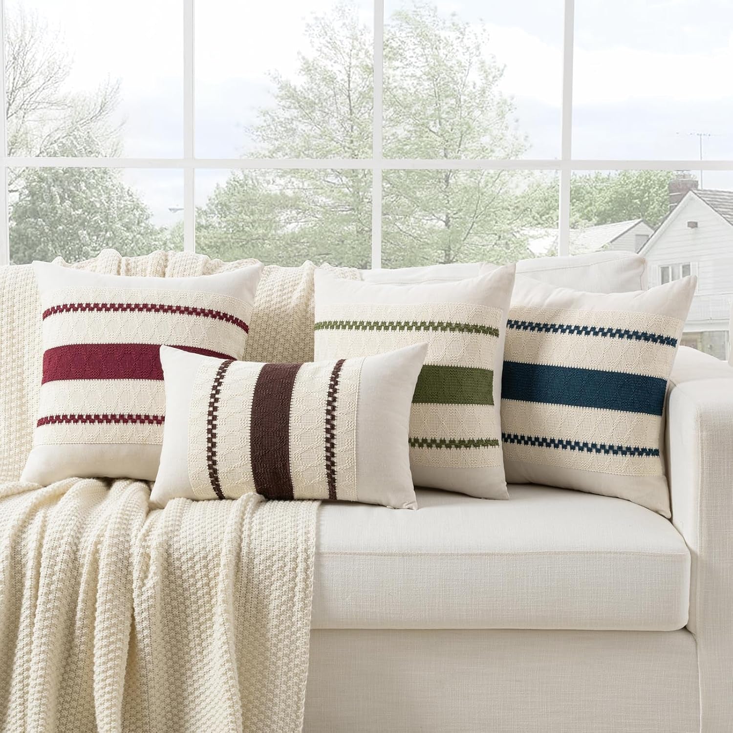 Set of 1 Boho Teal Lumbar Decorative Throw Pillow Cover 12X20 Inch