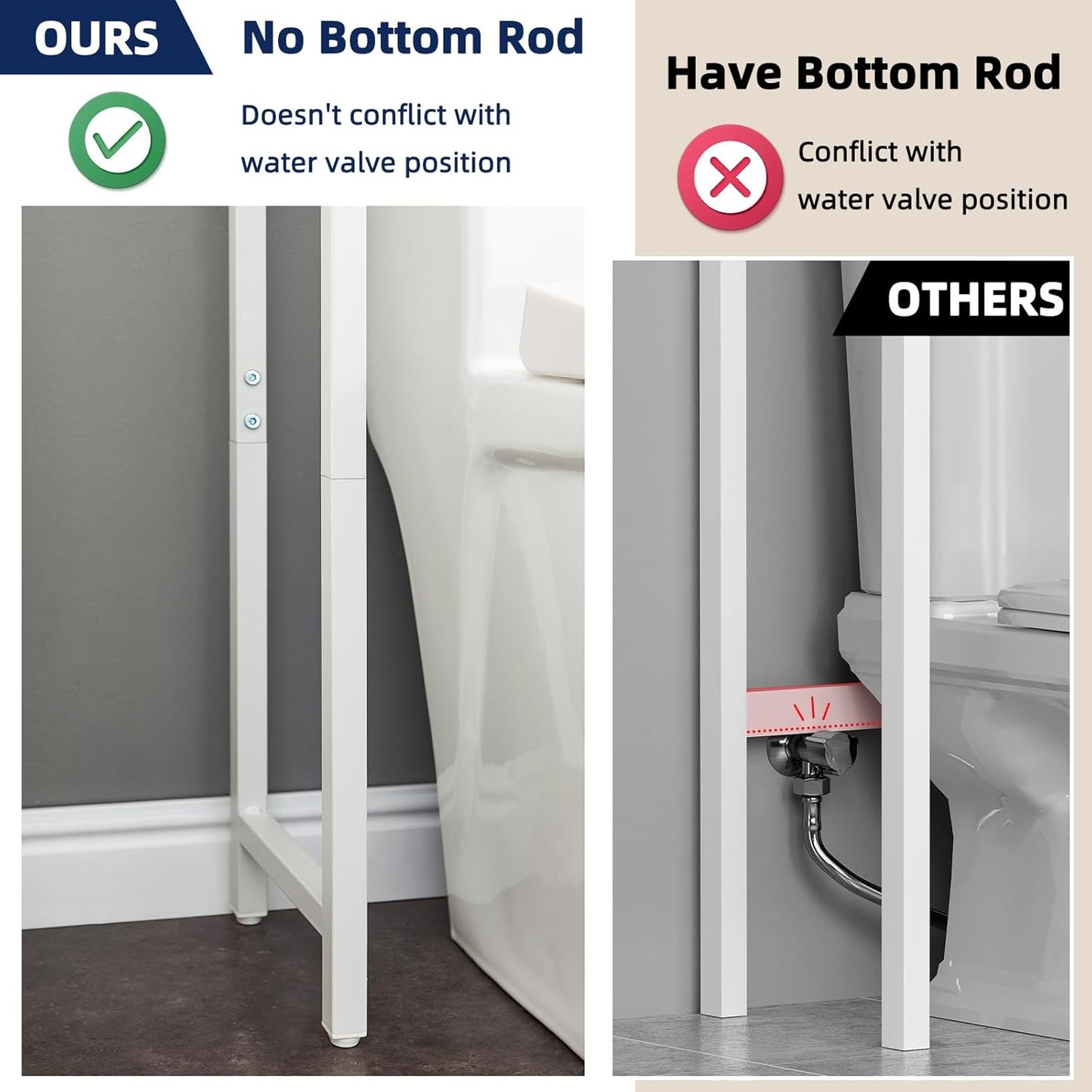 2-Tier over the Toilet Storage with 2 Fabric Drawers, Freestanding above the Toilet Storage Cabinet, Shelf for Small Space, White