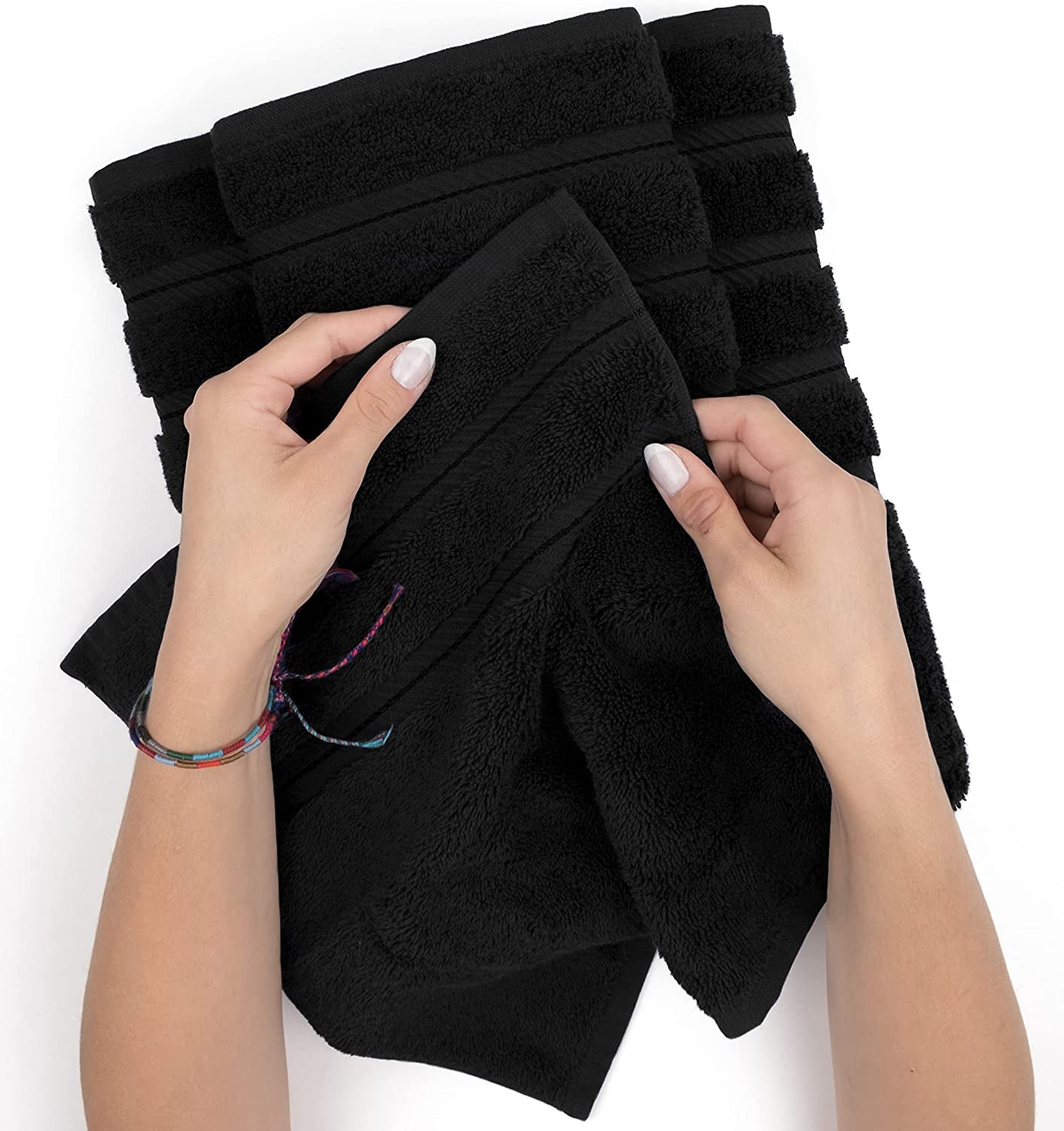 Luxury 6 Piece Towel Set,100% Cotton, Black Towel Sets