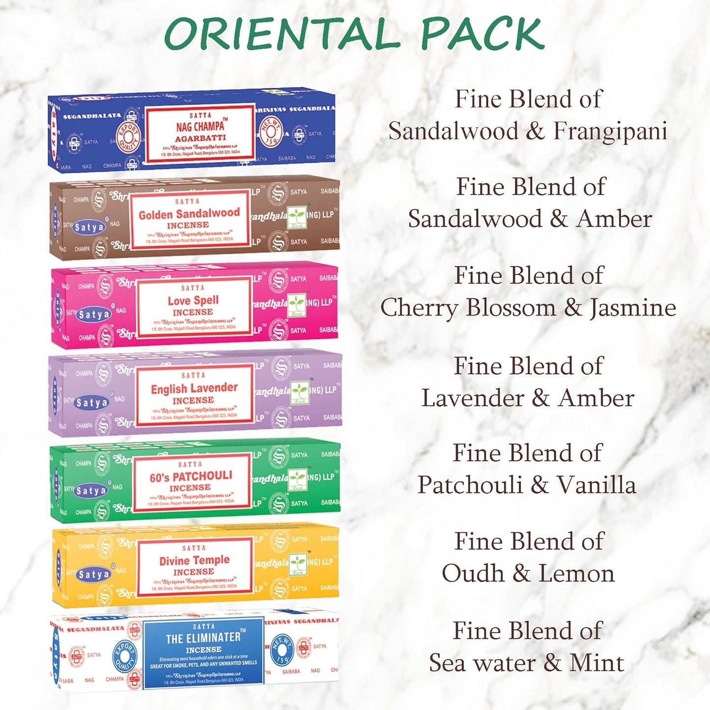 Incense Sticks Gift Set, 7 Scents, Nag Champa, Super Hit, Dragon's Blood, Sandalwood, Patchouli, Lavender, Positive Vibes, 15G Each (Oriental Mix)