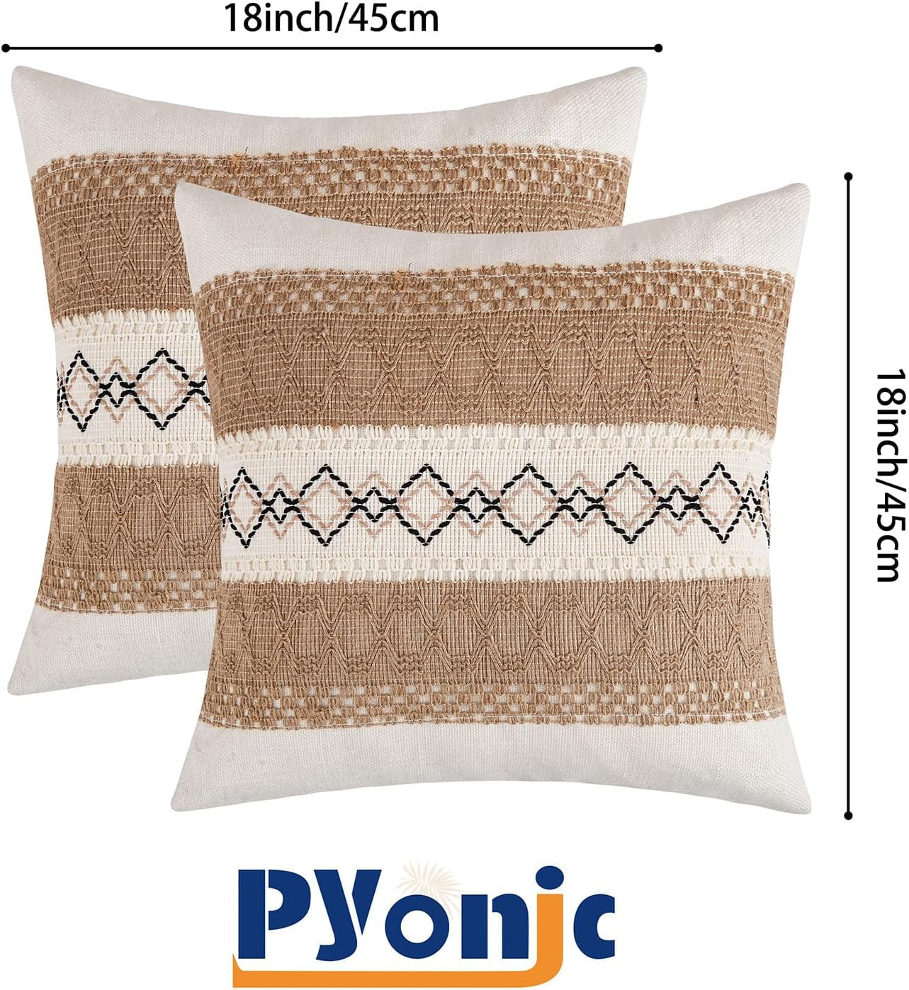 Pack of 2 Boho Throw Pillow Covers 18X18 Inch Farmhouse Decorative, Beige Modern