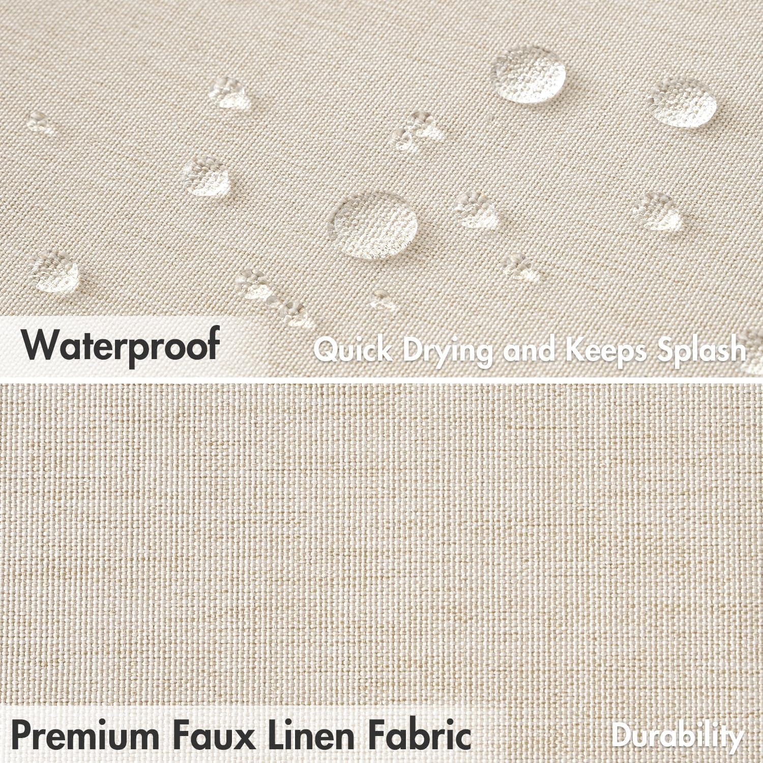 Beige Scalloped Shower Curtain Linen with 12 Metal Hooks Cute Heavy Duty Washable Waterproof, W 72*L 72 Cream