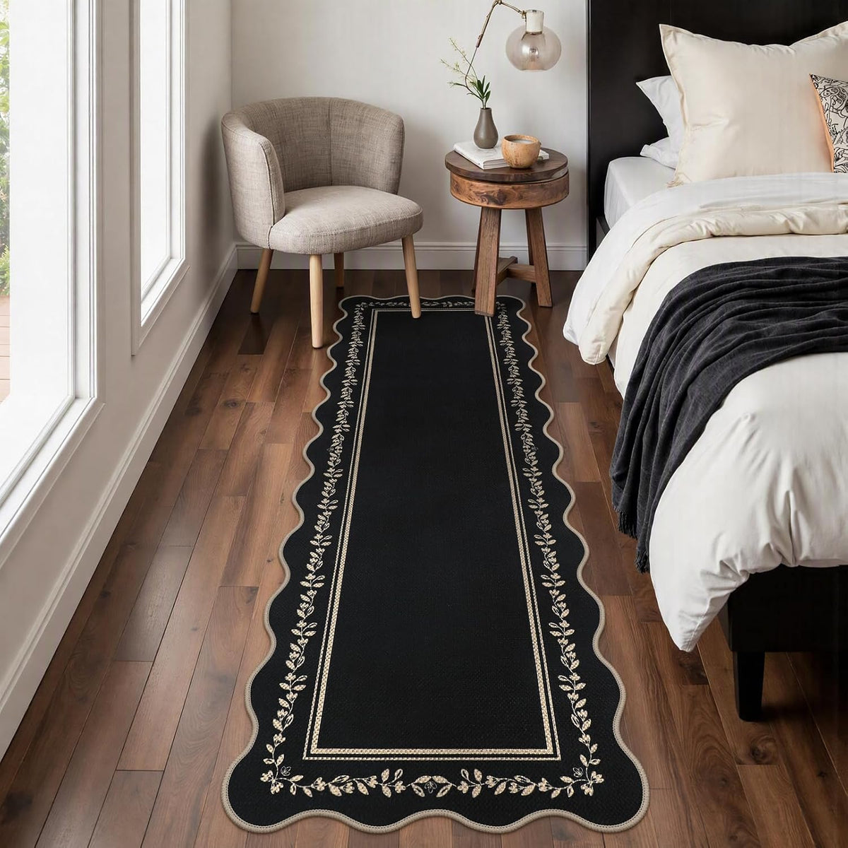 Scalloped Easy Jute Kitchen Runner Rug 2X6 Black Hallway Rugs