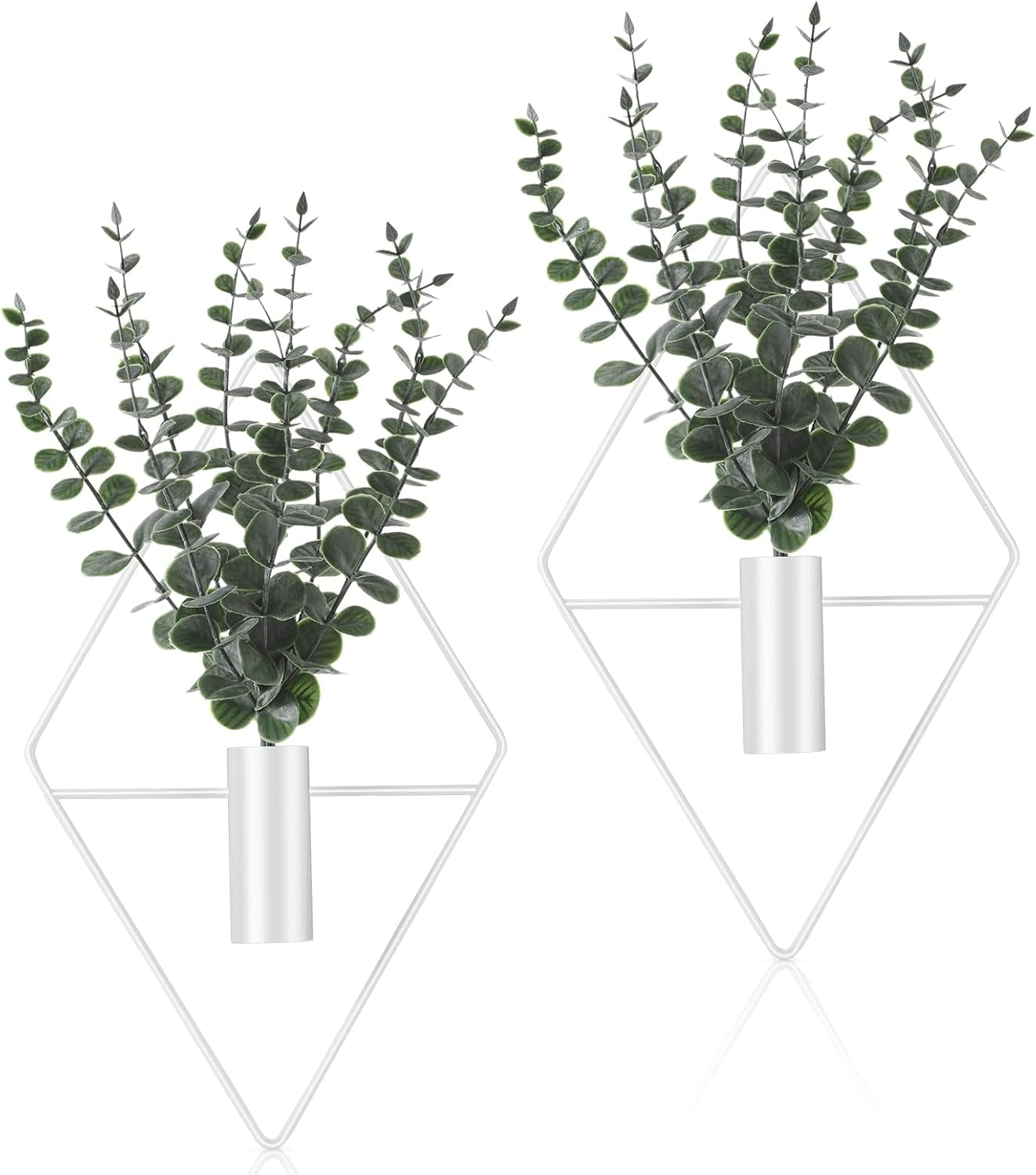 Hanging Planters with Artificial Eucalyptus, Metal Hanging Vase Indoor Plants, Modern Wall Decor (White,4 Pcs)