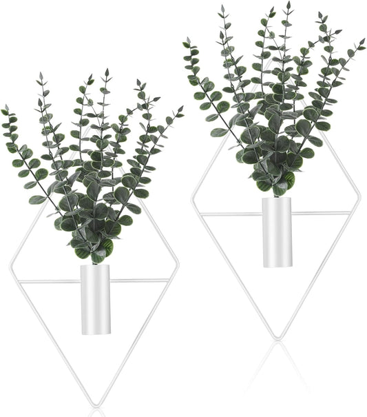 Hanging Planters with Artificial Eucalyptus, Metal Hanging Vase Indoor Plants, Modern Wall Decor (White,4 Pcs)