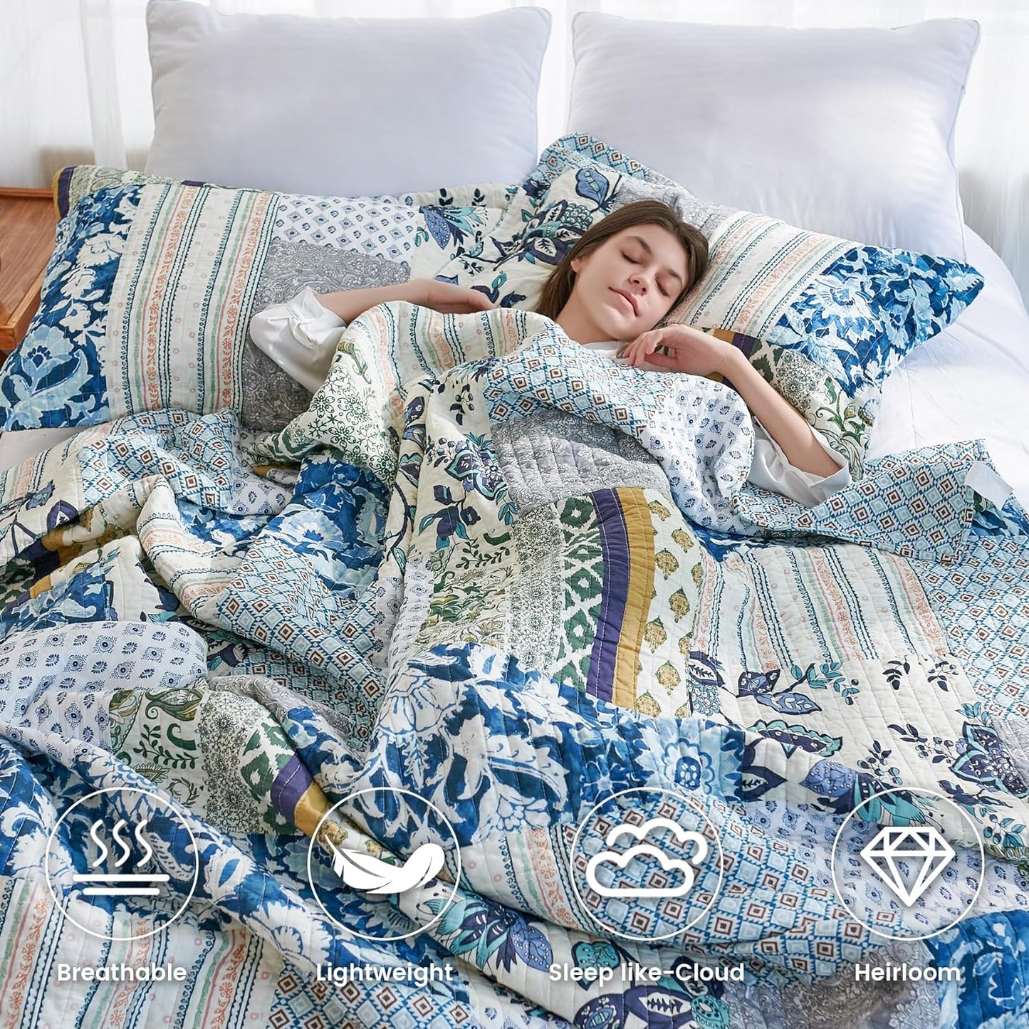 King Size Comforter Set- Green Sage Cotton Quilt, (98 * 106 Inch)