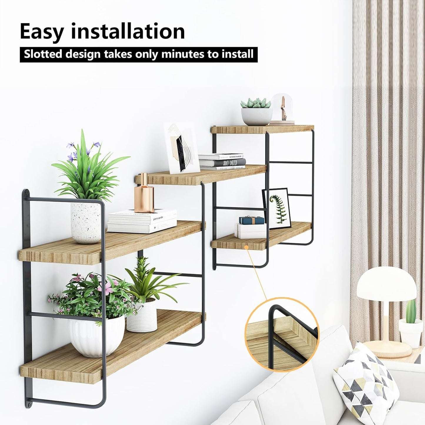 Wall Shelves, Wall Mounted Floating Shelves, Rustic Wall Decor Wood Shelves, Easy Installation Hanging Shelves (5, Wooden)